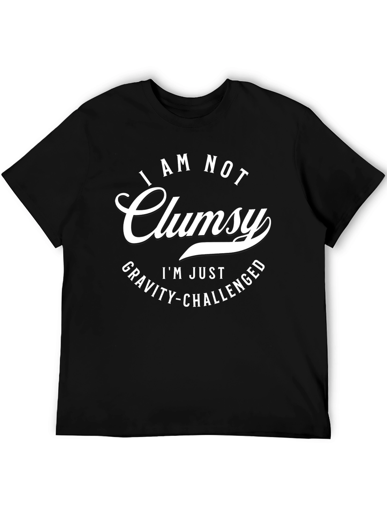 Black Funny "Gravity Challenged" Graphic T-Shirt view 5