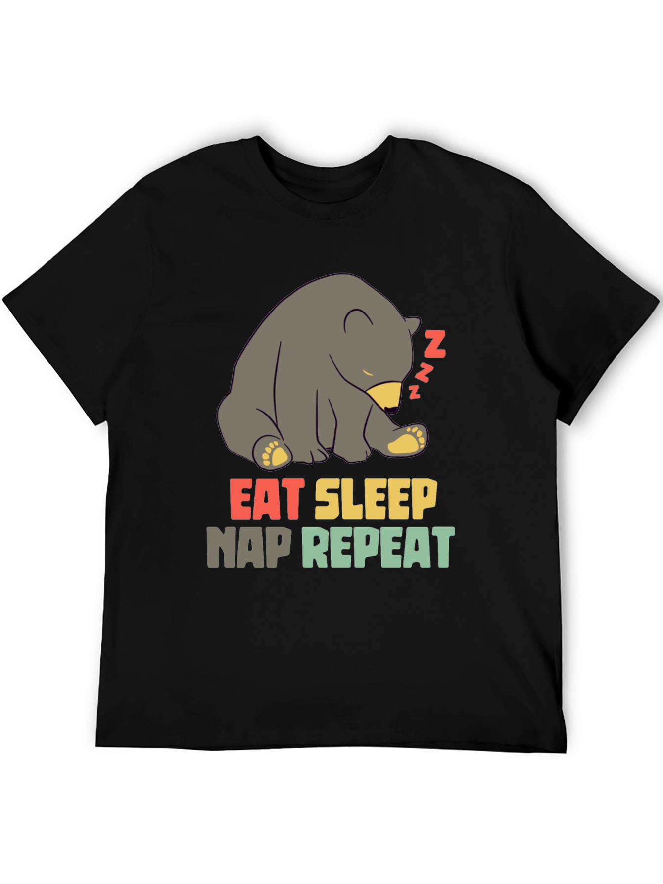 Black Eat Sleep Nap Repeat Bear T-Shirt view 5