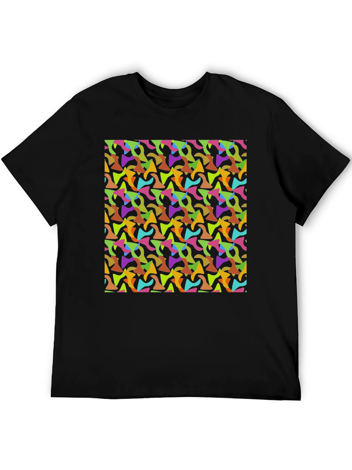 Black Abstract Pattern Men's Black T-Shirt view 5