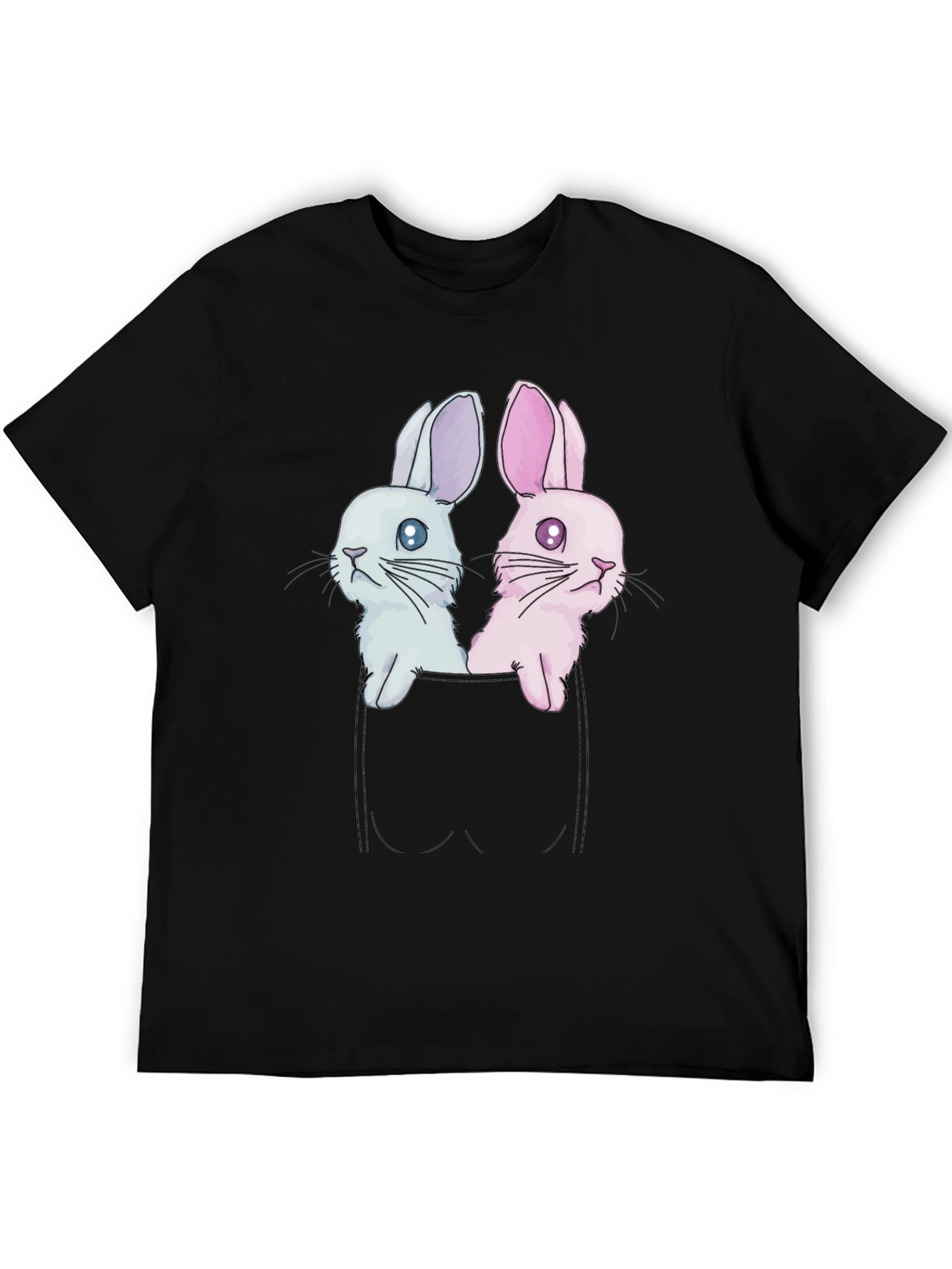 Black Cute Bunny Pocket Tee - Adorable Graphic T-Shirt view 5