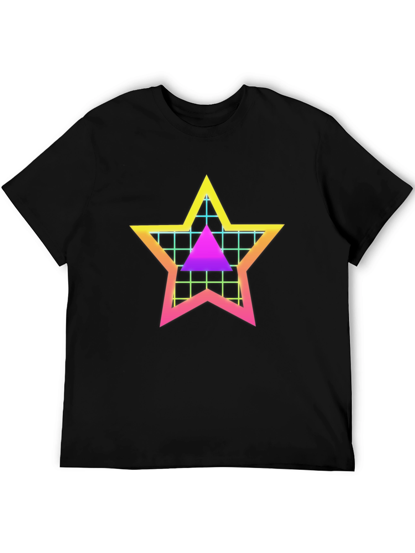 Black Retro Star Grid T-Shirt - 80s Style Graphic Tee view 5