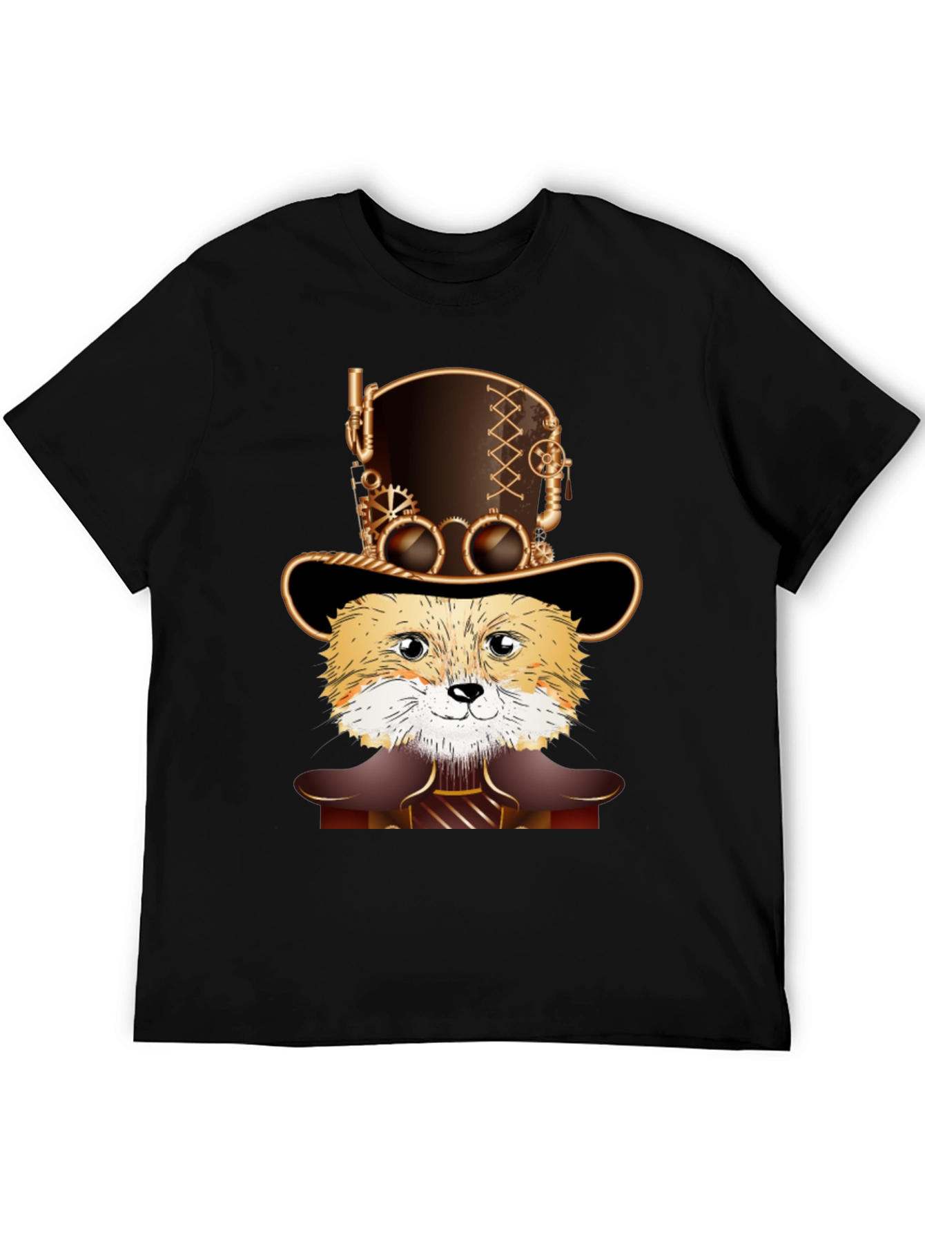 Black Steampunk Fox T-Shirt - Unique Design view 5