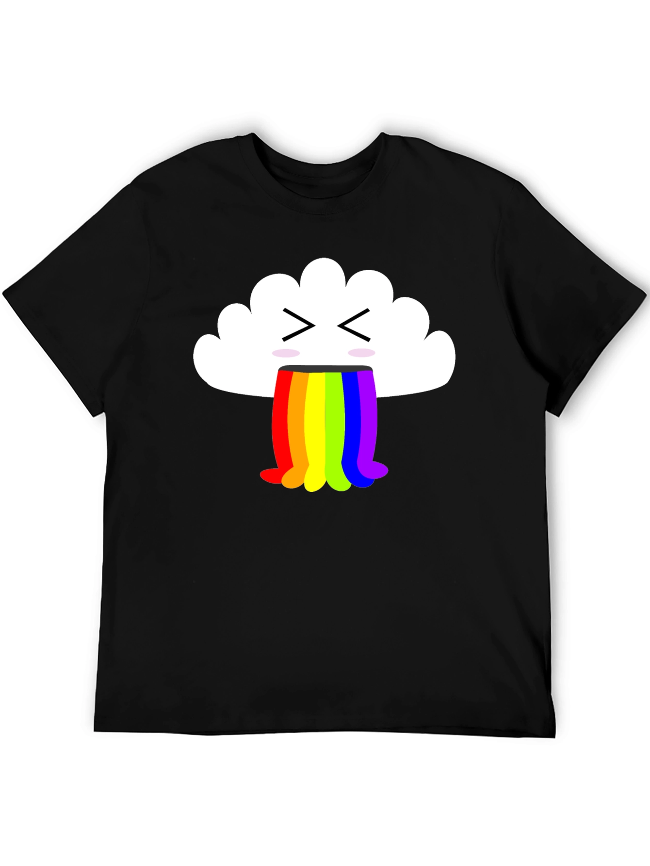 Black Funny Cloud Vomiting Rainbow T-Shirt - Black view 5