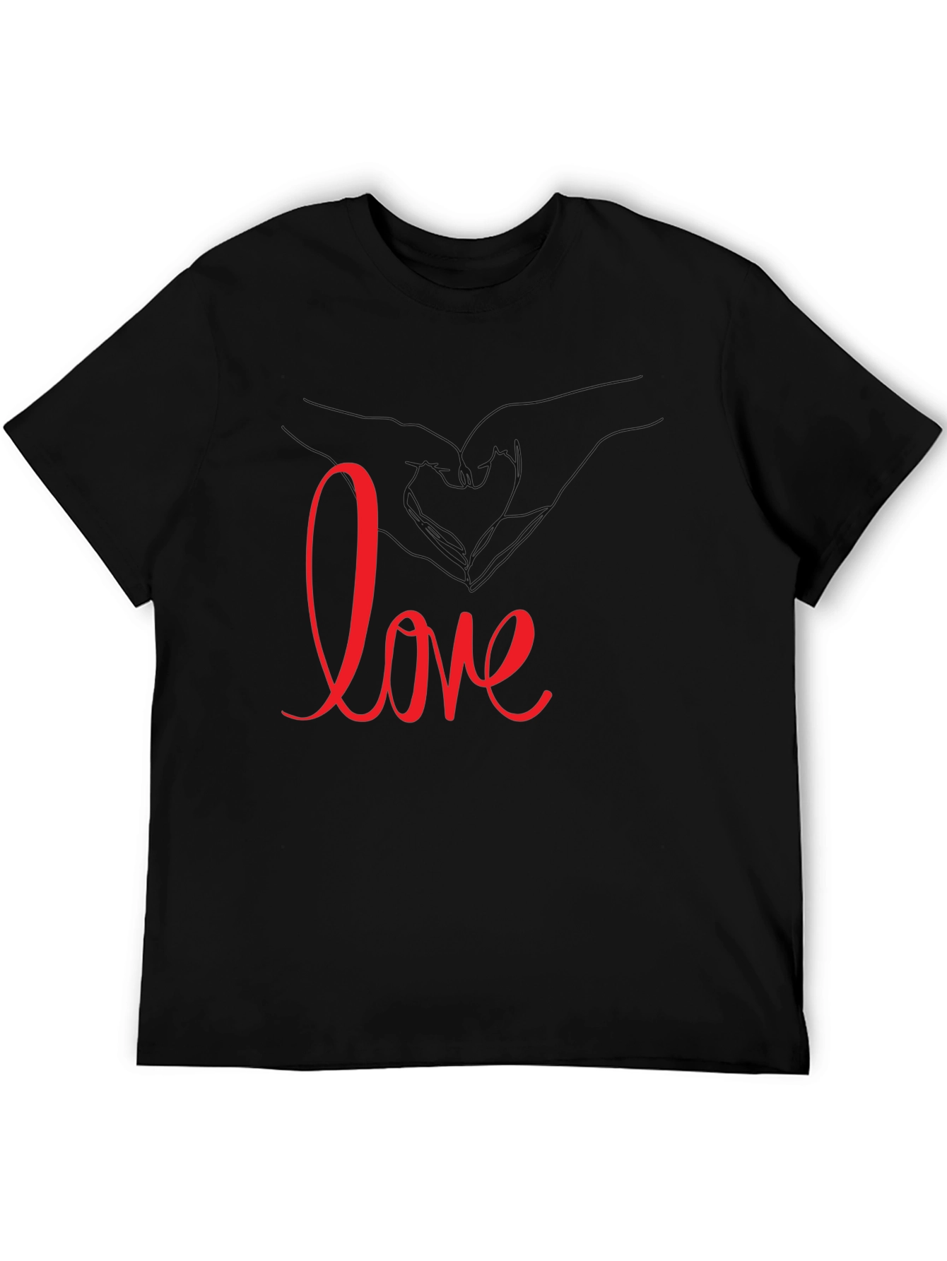 Black Love Heart Hands Graphic Tee - Black Casual T-Shirt view 5