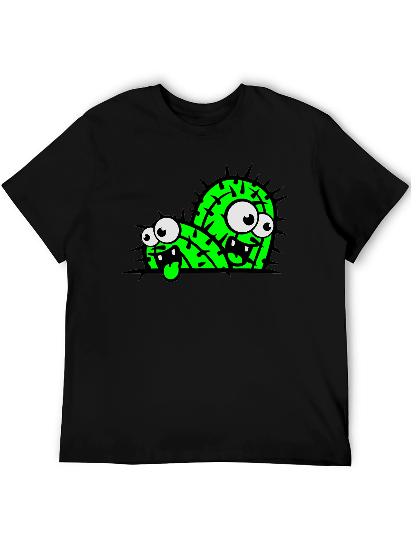 Black Funny Cartoon Cactus Graphic Black T-Shirt view 5