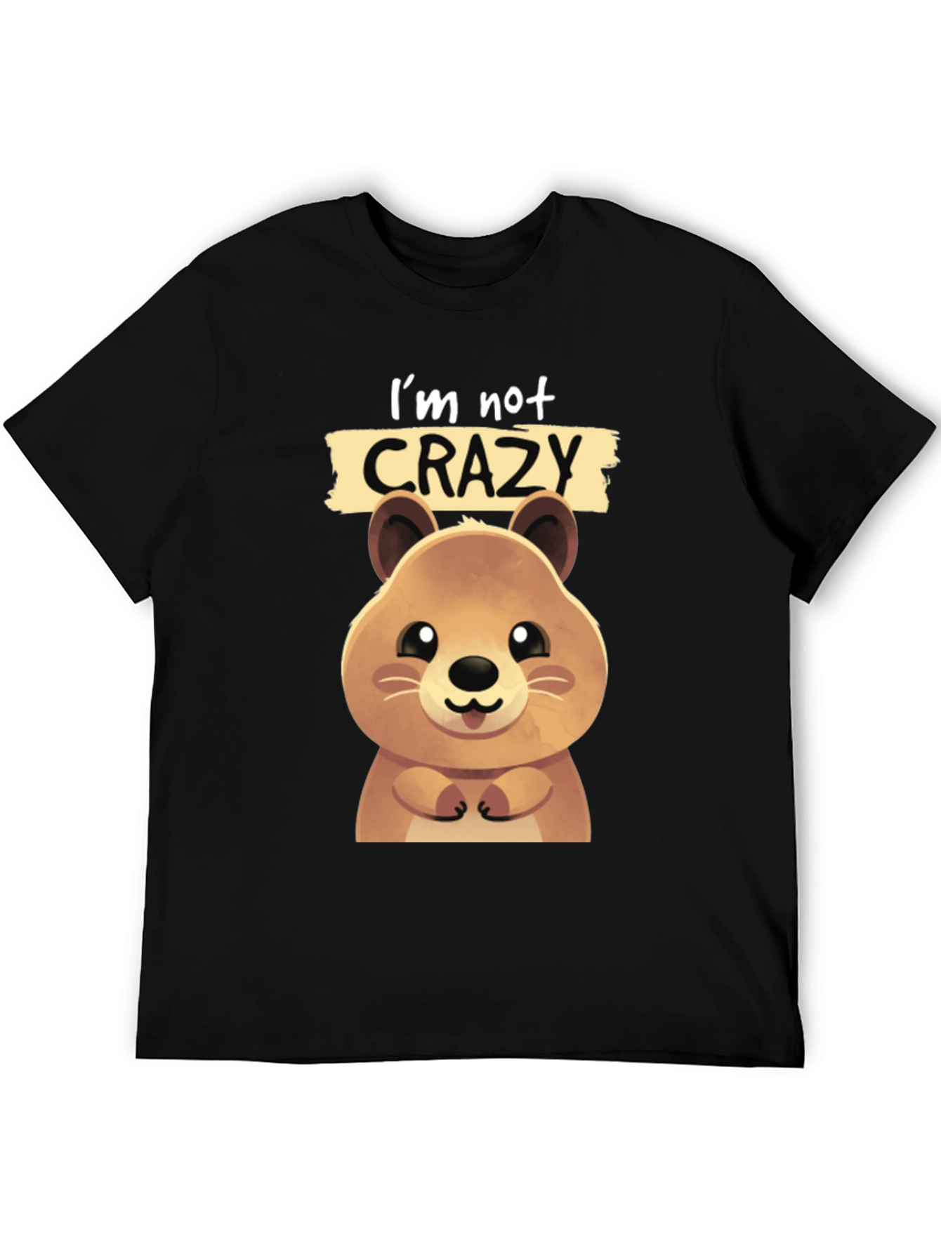 Black Cute Quokka 'I'm Not Crazy' Graphic T-Shirt view 5