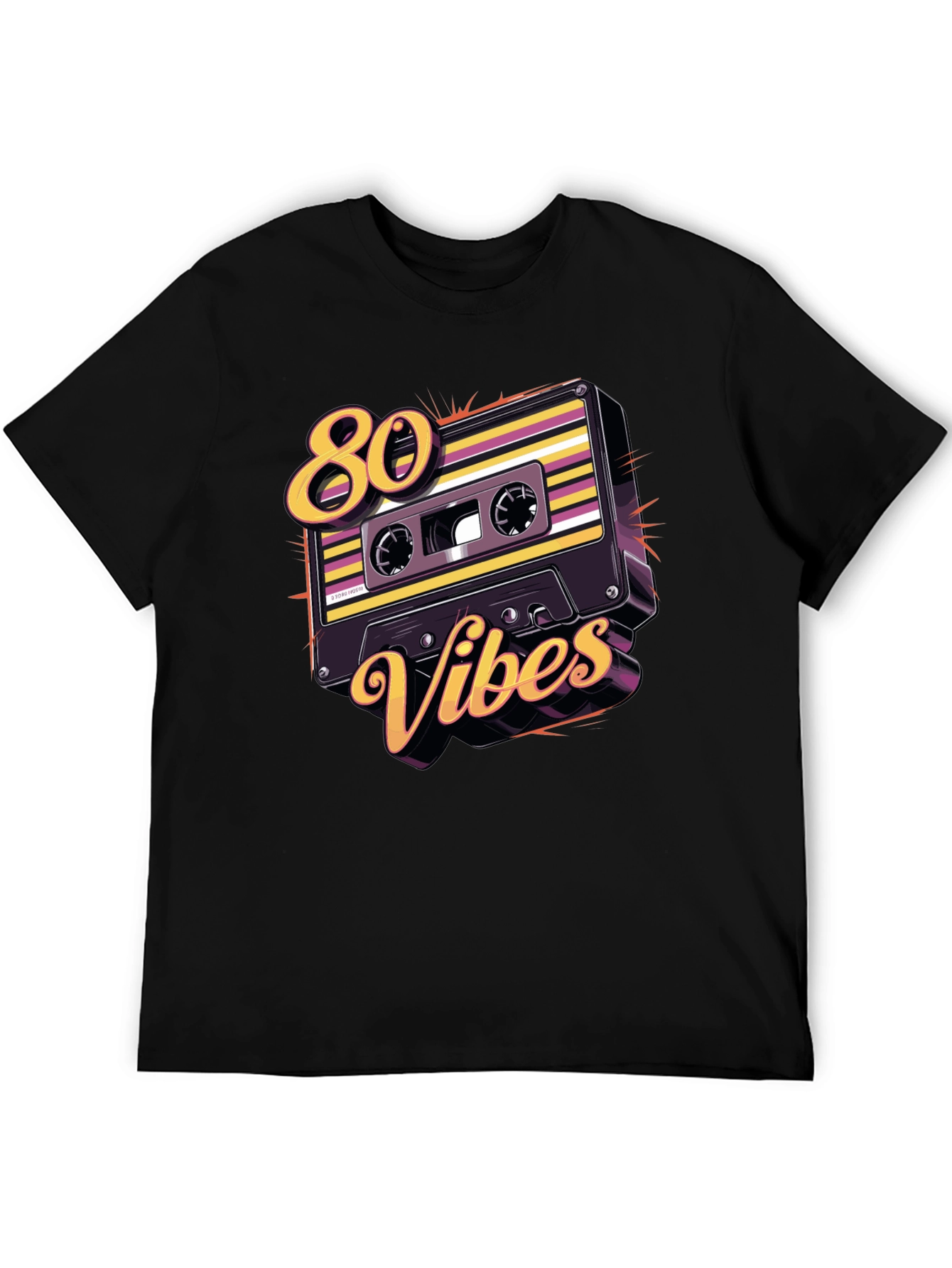 Black Retro 80s Vibes Cassette Tape Graphic Tee view 5