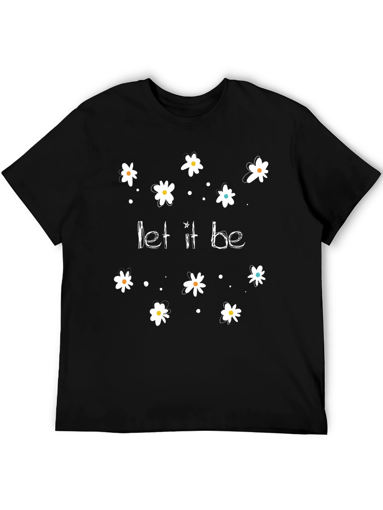 Black Let It Be Daisy Graphic Tee - Unisex Soft Cotton Black T-Shirt view 5