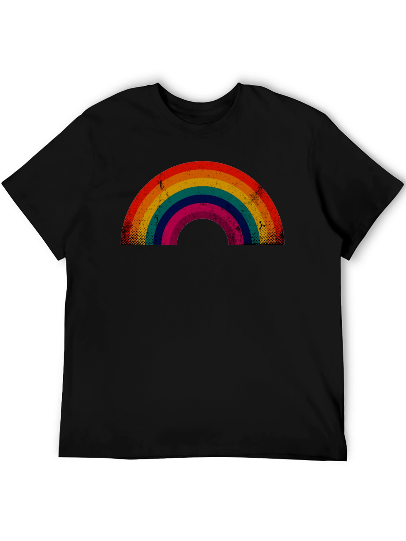 Black Retro Rainbow Graphic Tee - Black Cotton Blend view 5