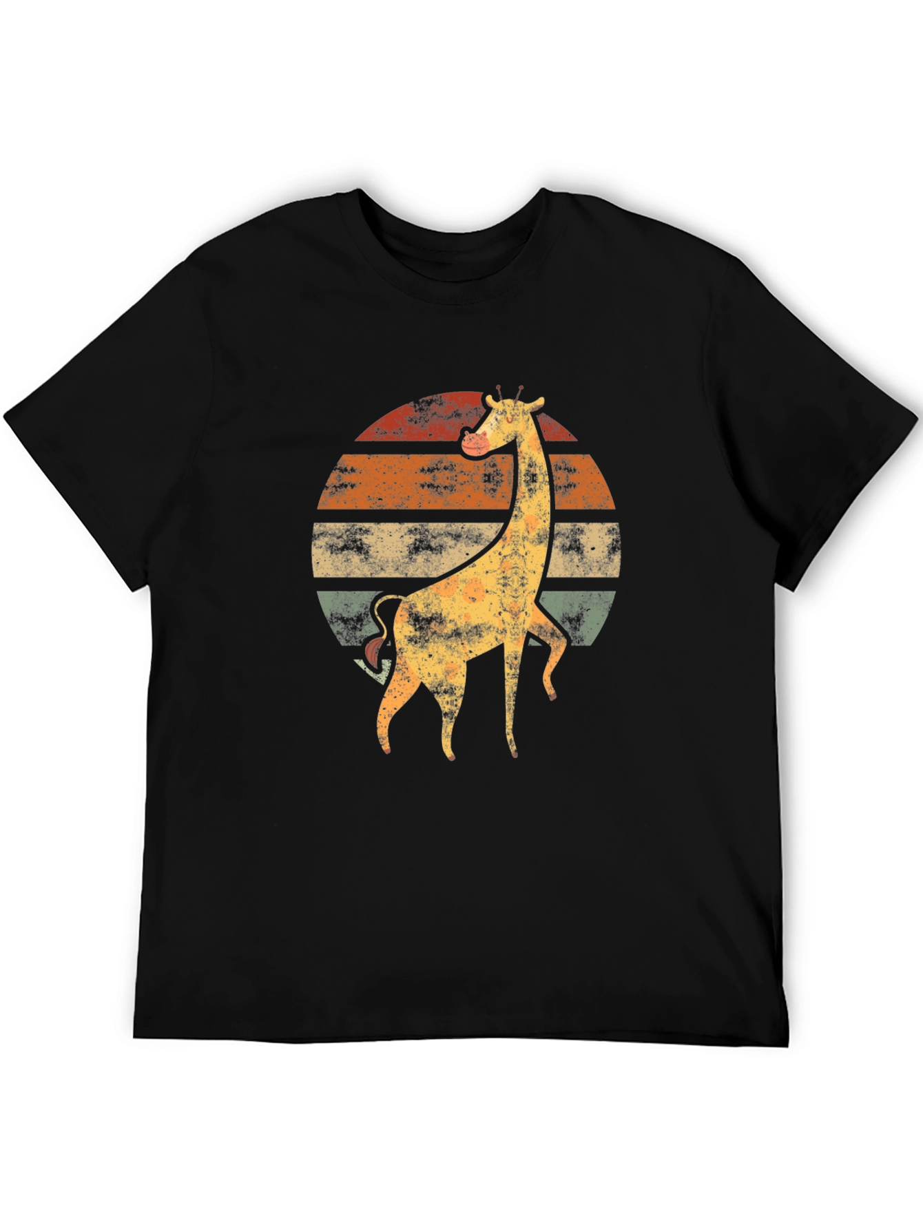 Black Retro Giraffe Sunset T-Shirt - Vintage Animal Tee view 5