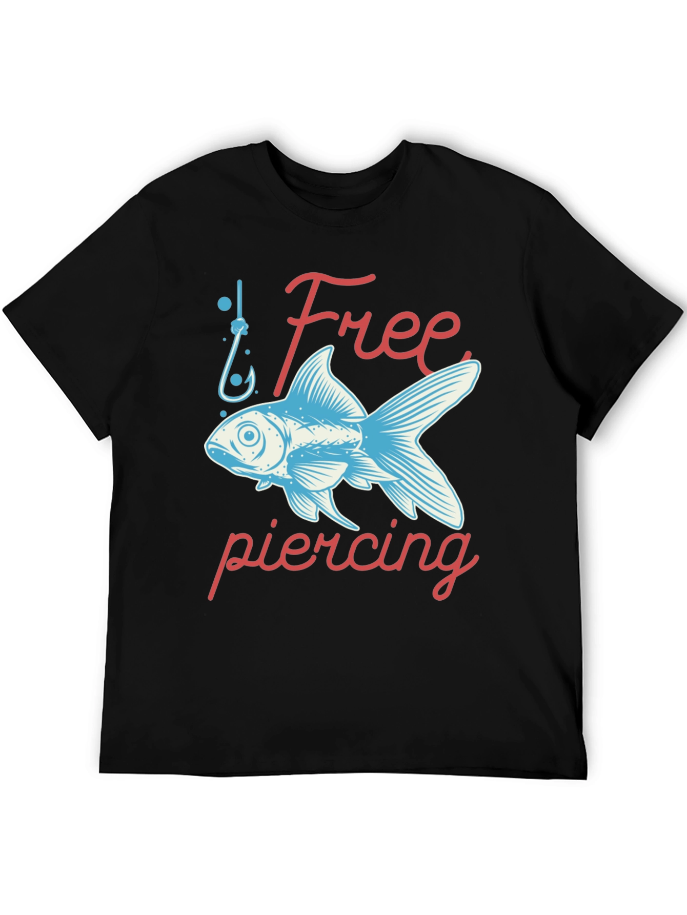 Black Free Piercing Fish Graphic Tee - Black Cotton T-Shirt view 5