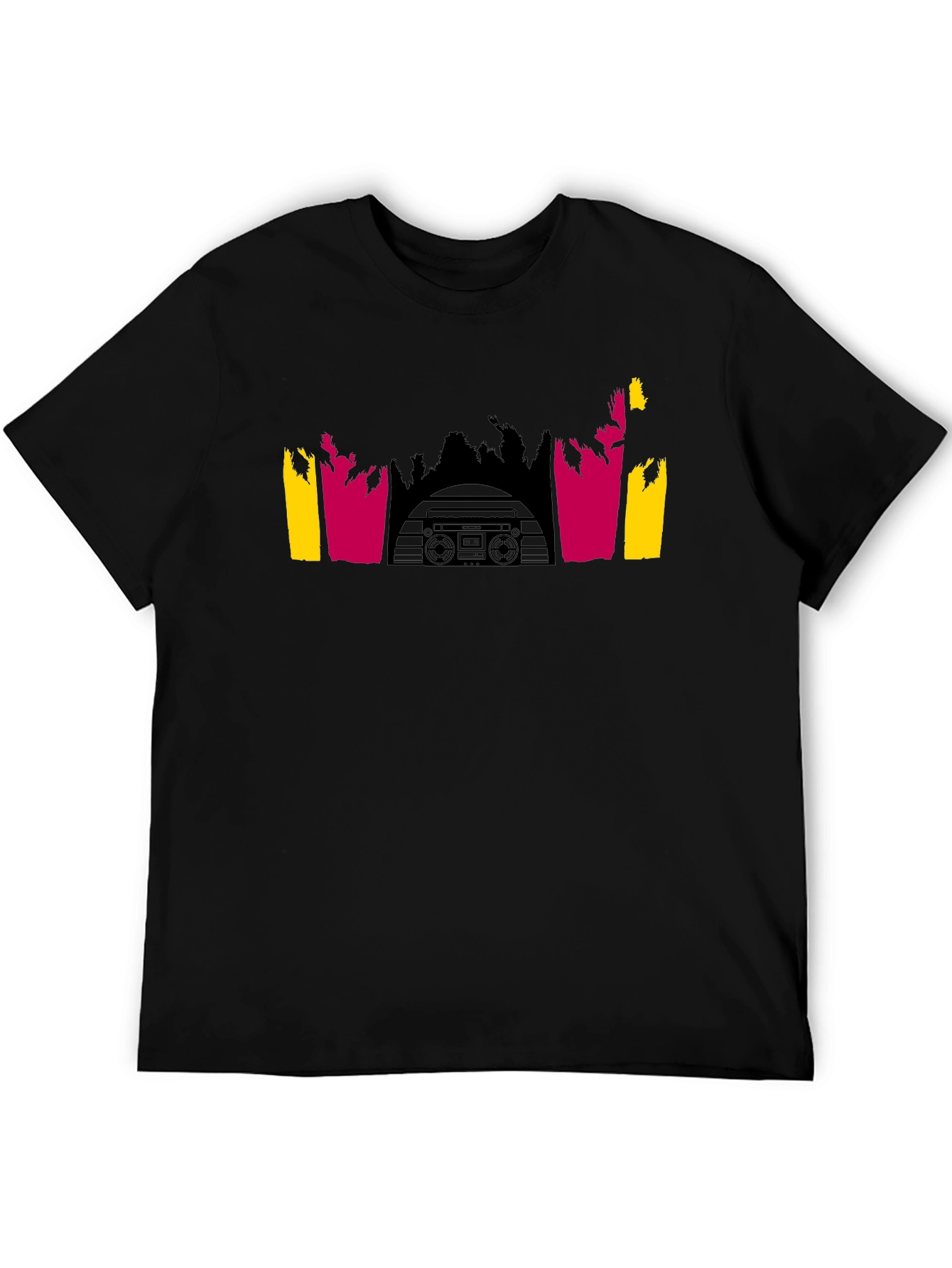 Black Retro Boombox Palm Tree Graphic Tee - Black Cotton view 5