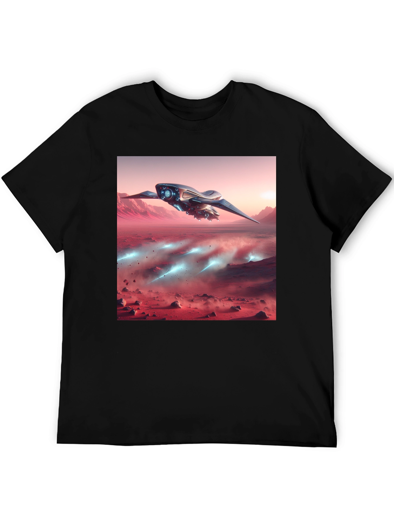 Black Sci-Fi Spaceship Graphic Tee - Black view 5