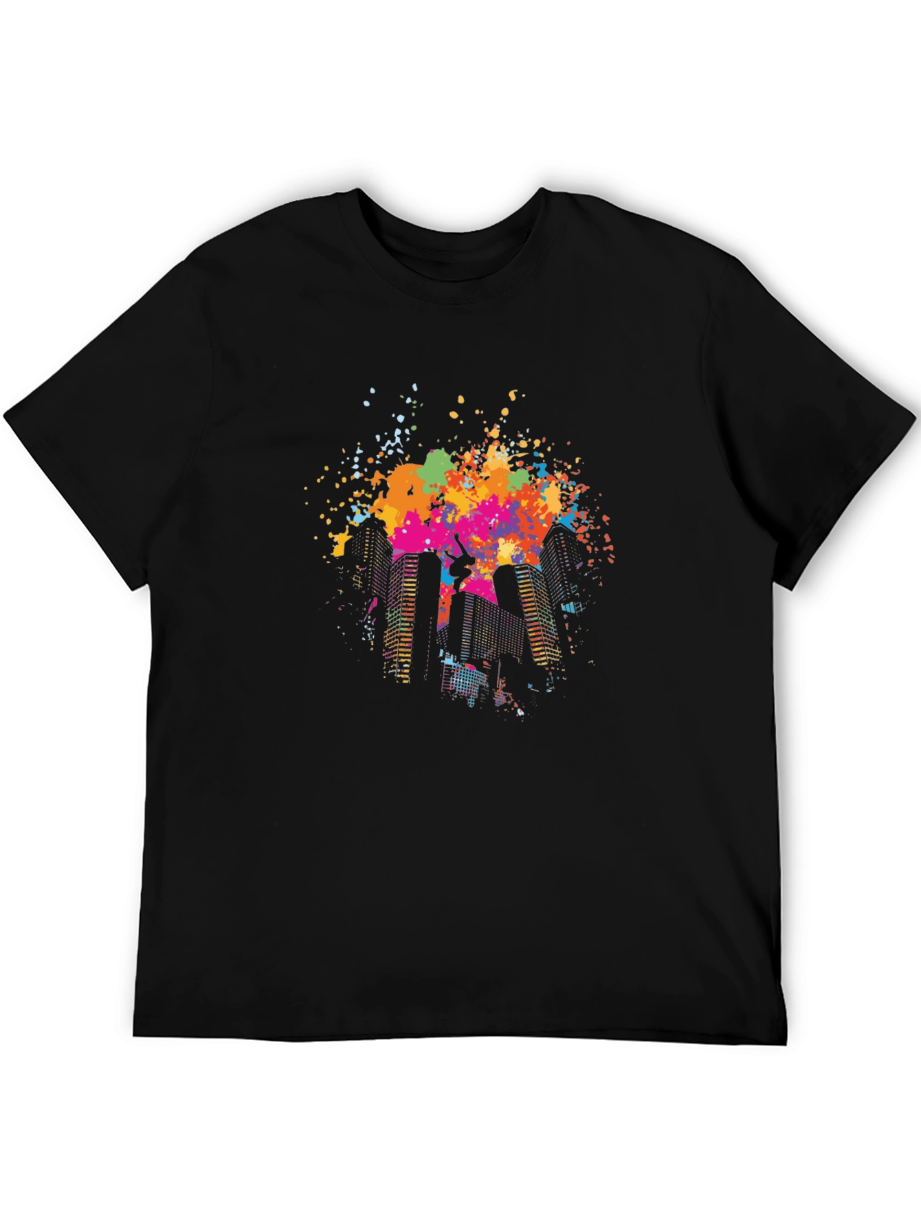 Black Urban Splash Tee - Cityscape Graffiti Style view 5