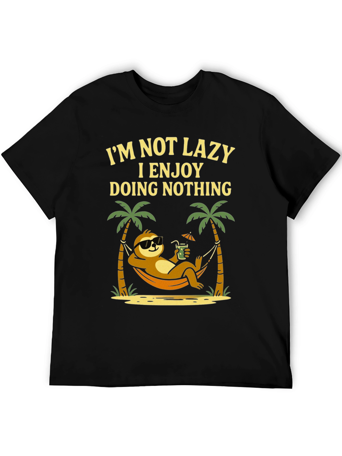 Black Lazy Sloth Beach T-Shirt - Enjoy Doing Nothing view 5