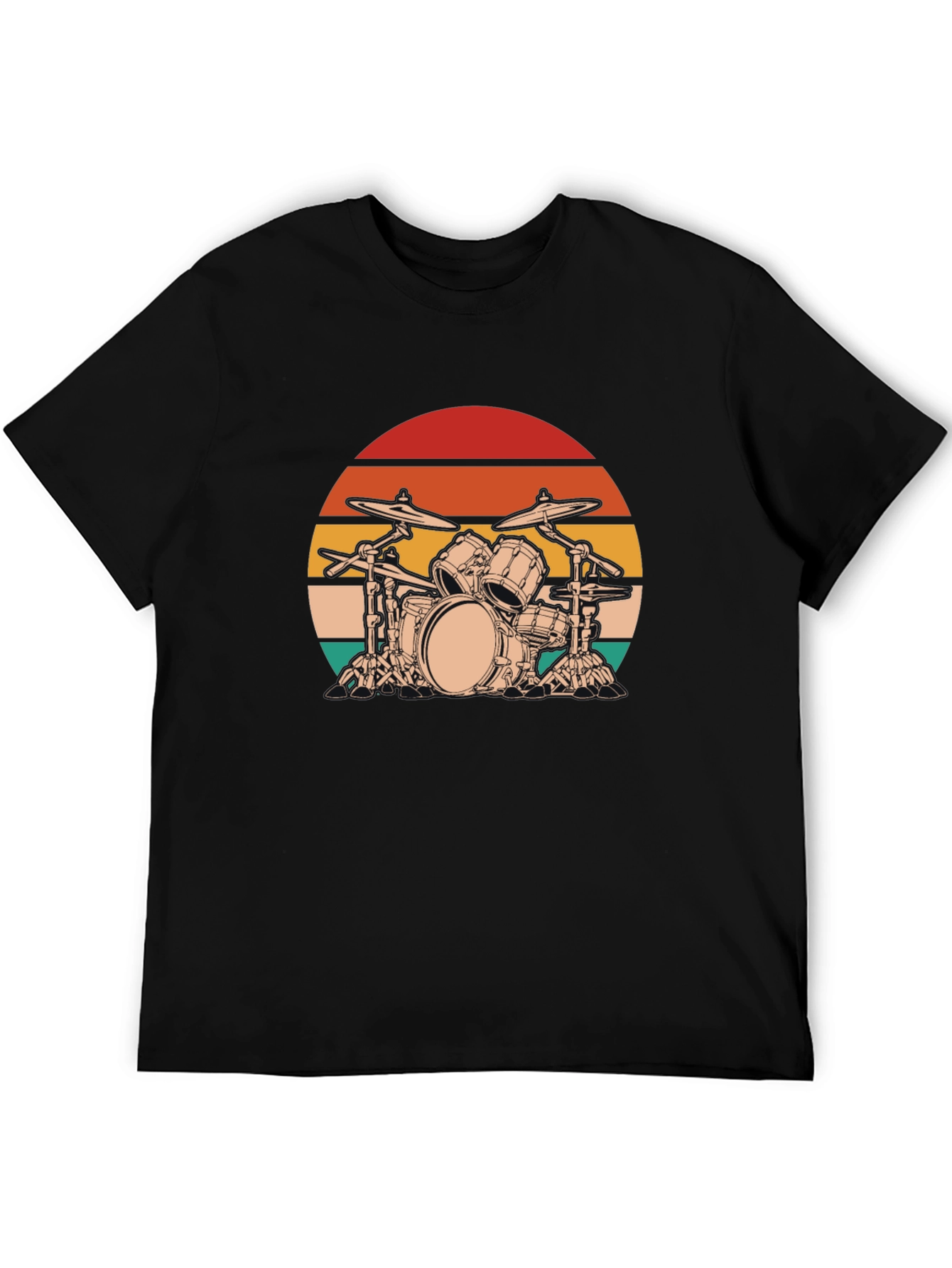 Black Retro Drum Set Graphic Tee - Black Cotton Blend view 5