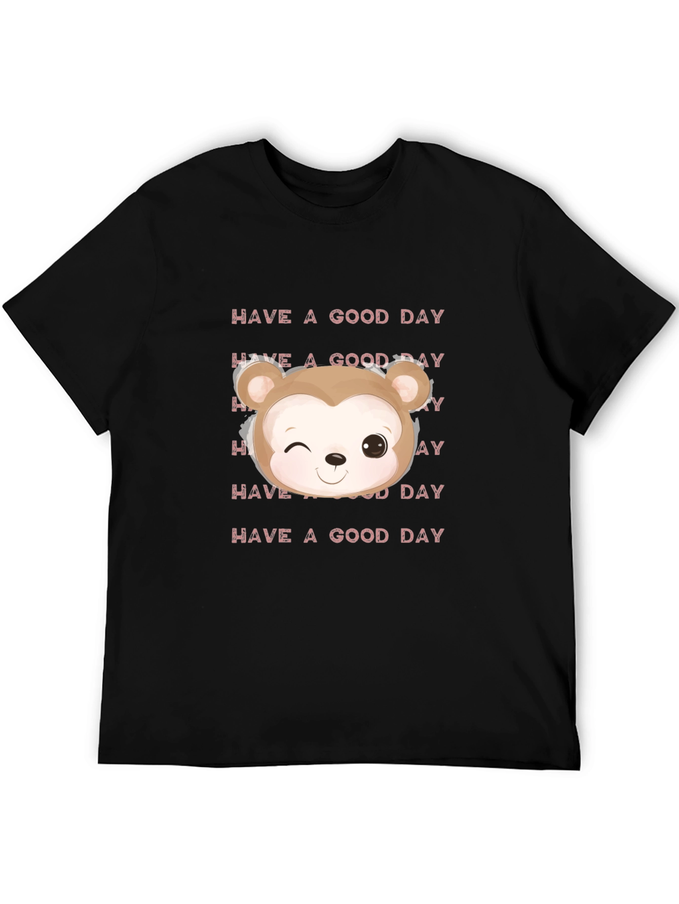 Black Cute Cartoon Bear Graphic T-Shirt, Black view 5