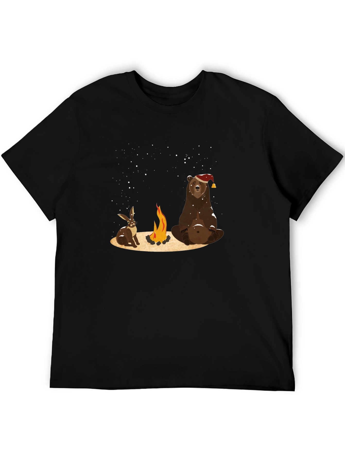 Black Bear and Bunny Campfire T-Shirt - Cozy and Cute view 5
