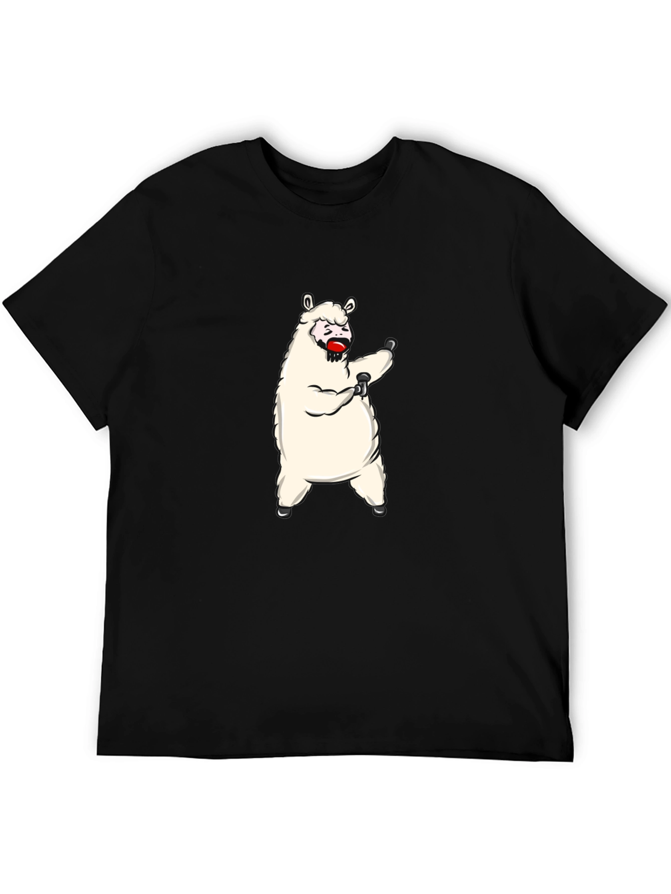 Black Funny Llama Graphic Tee - Black Cotton T-Shirt view 5