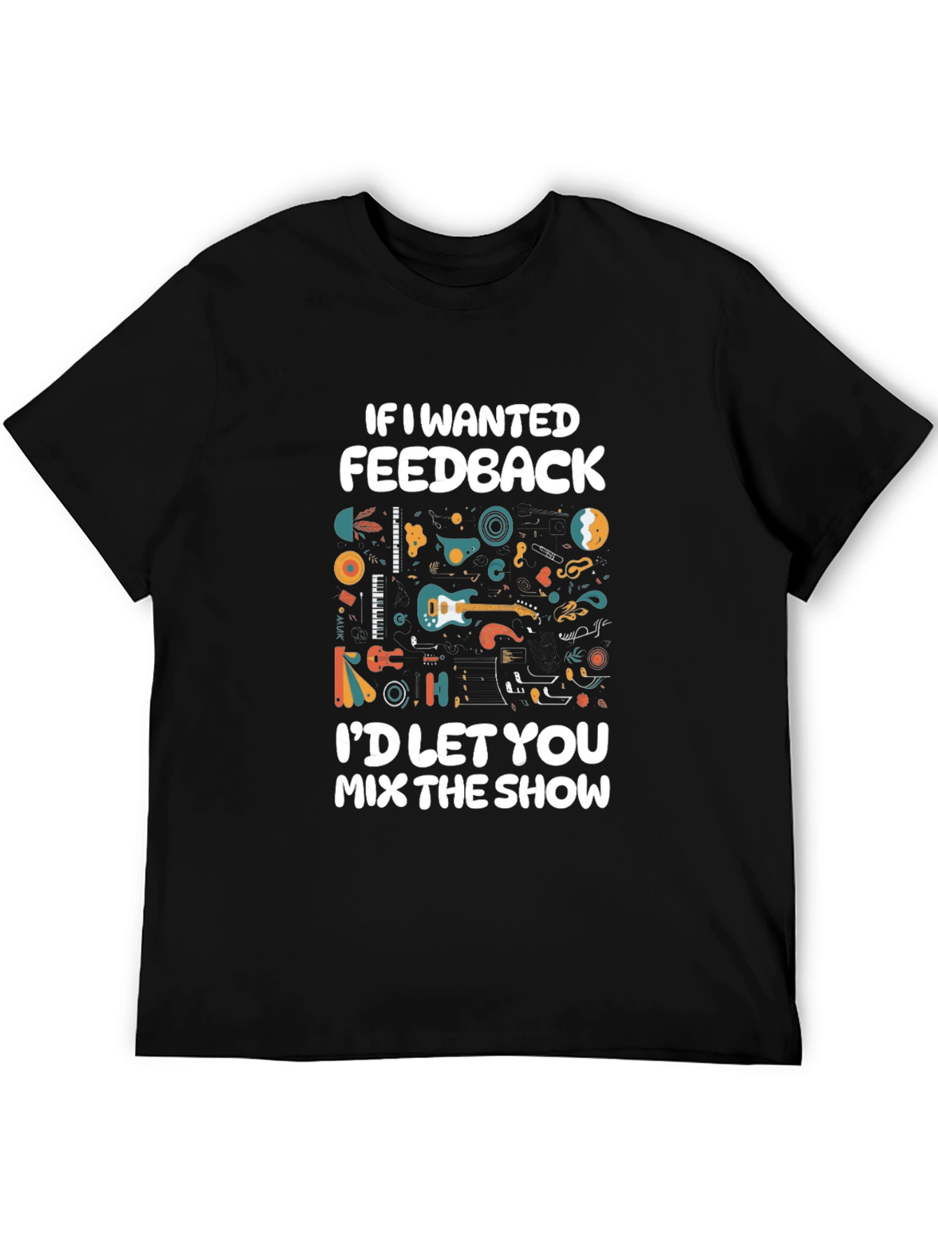 Black Funny Music Feedback T-Shirt view 5
