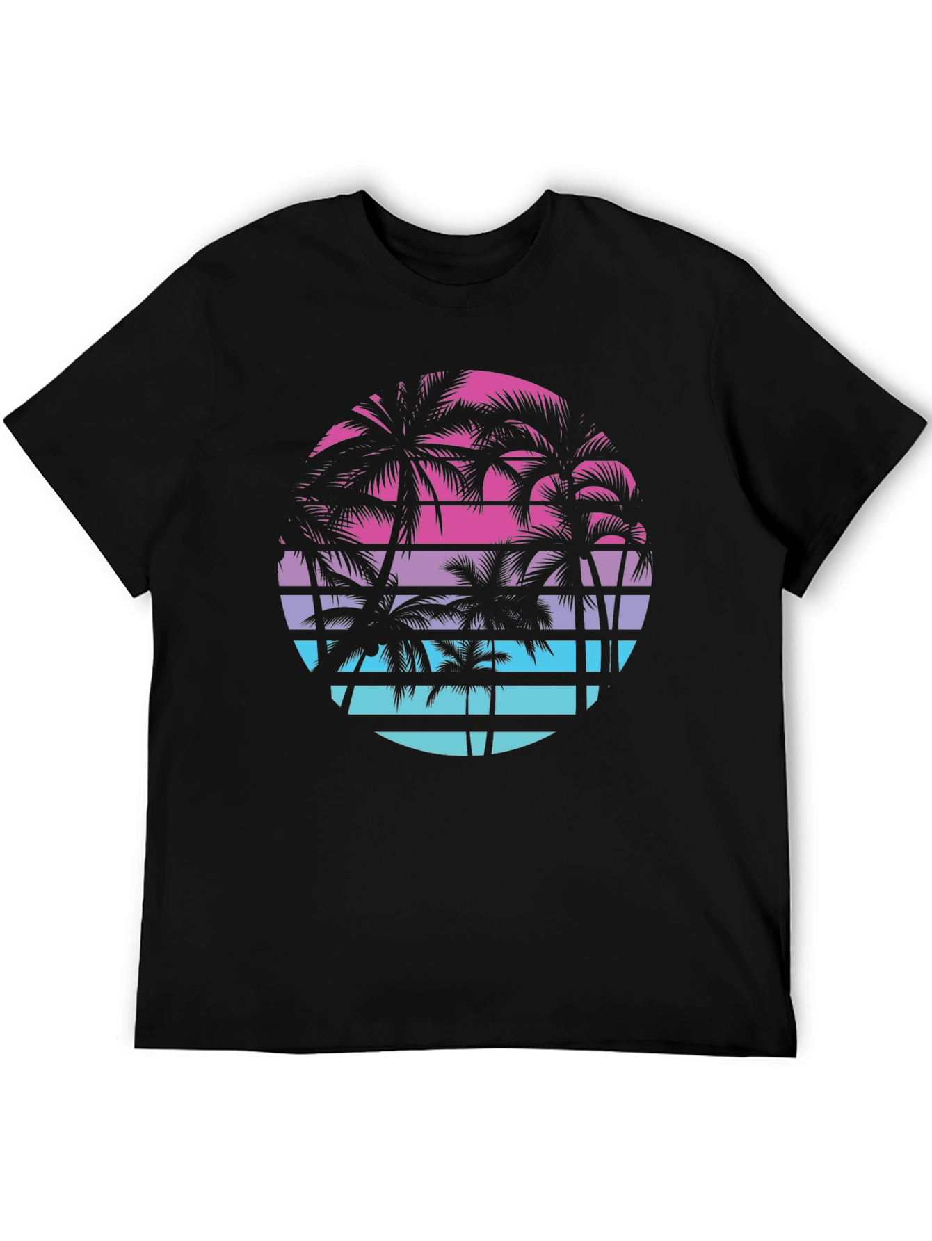 Black Retro Palm Tree Sunset T-Shirt view 5