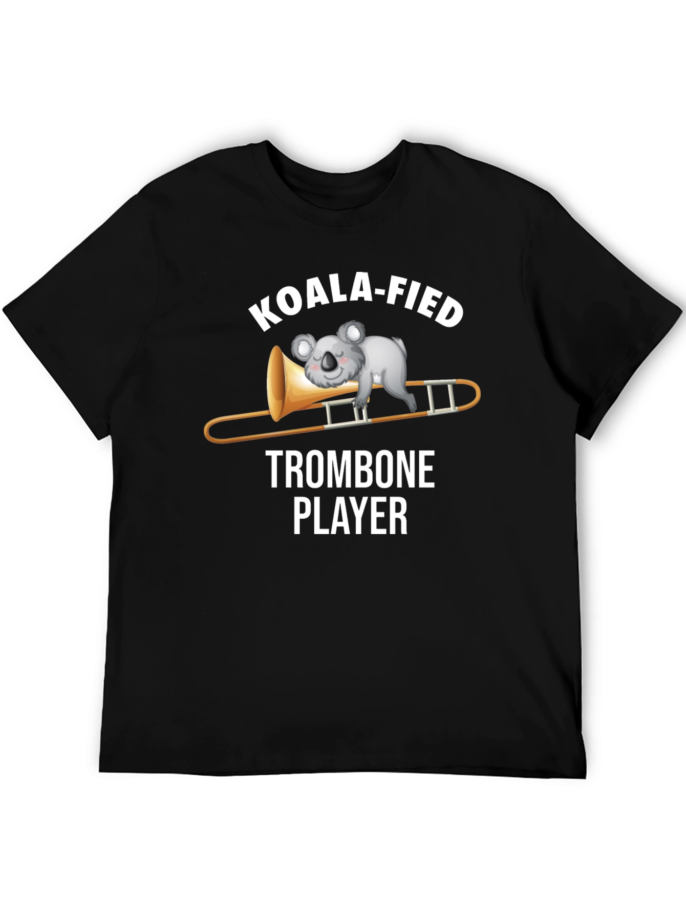 Black Koala-fied Trombone Player Graphic T-Shirt view 5