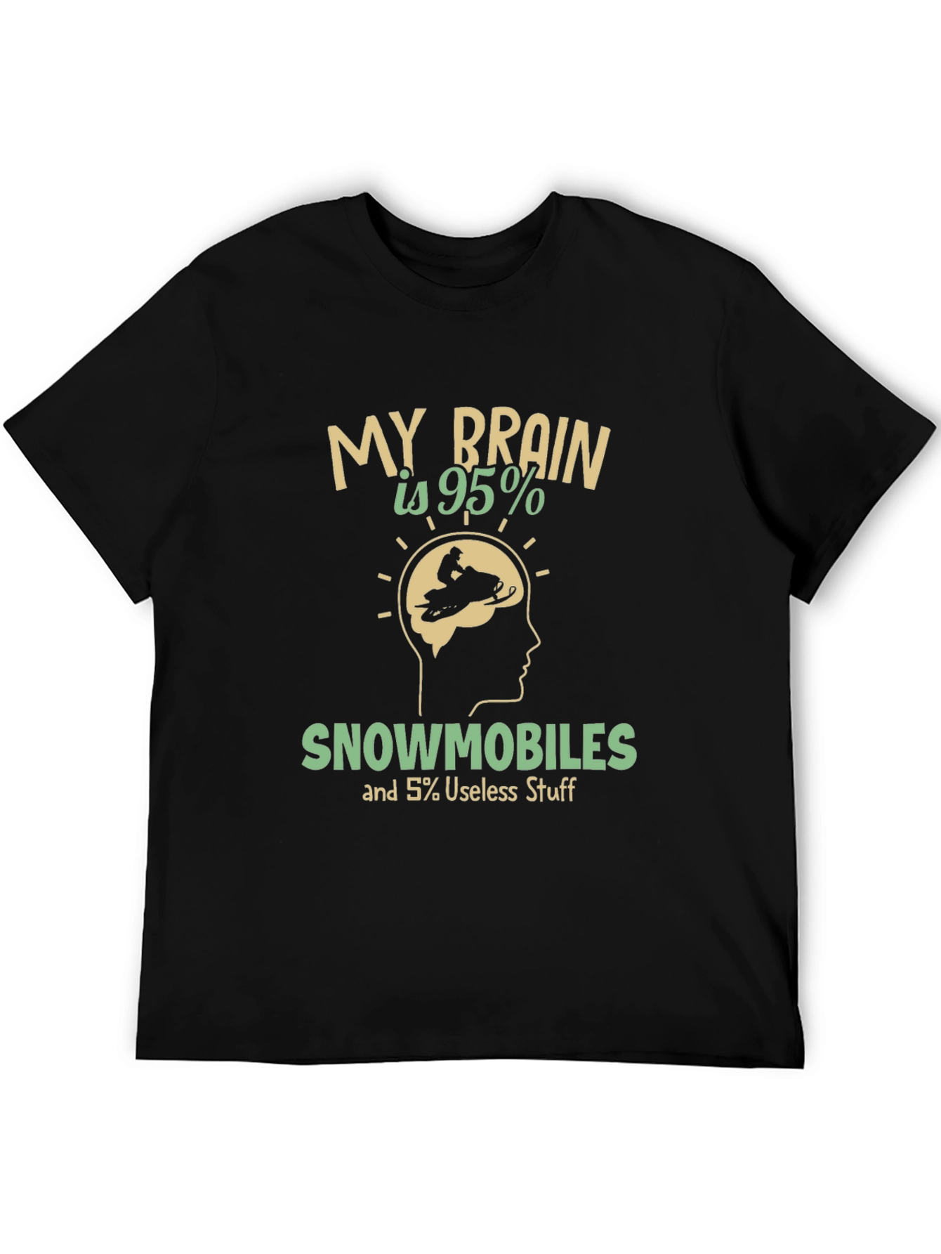 Black Funny Snowmobile T-Shirt - Brain is 95% Snowmobiles view 5