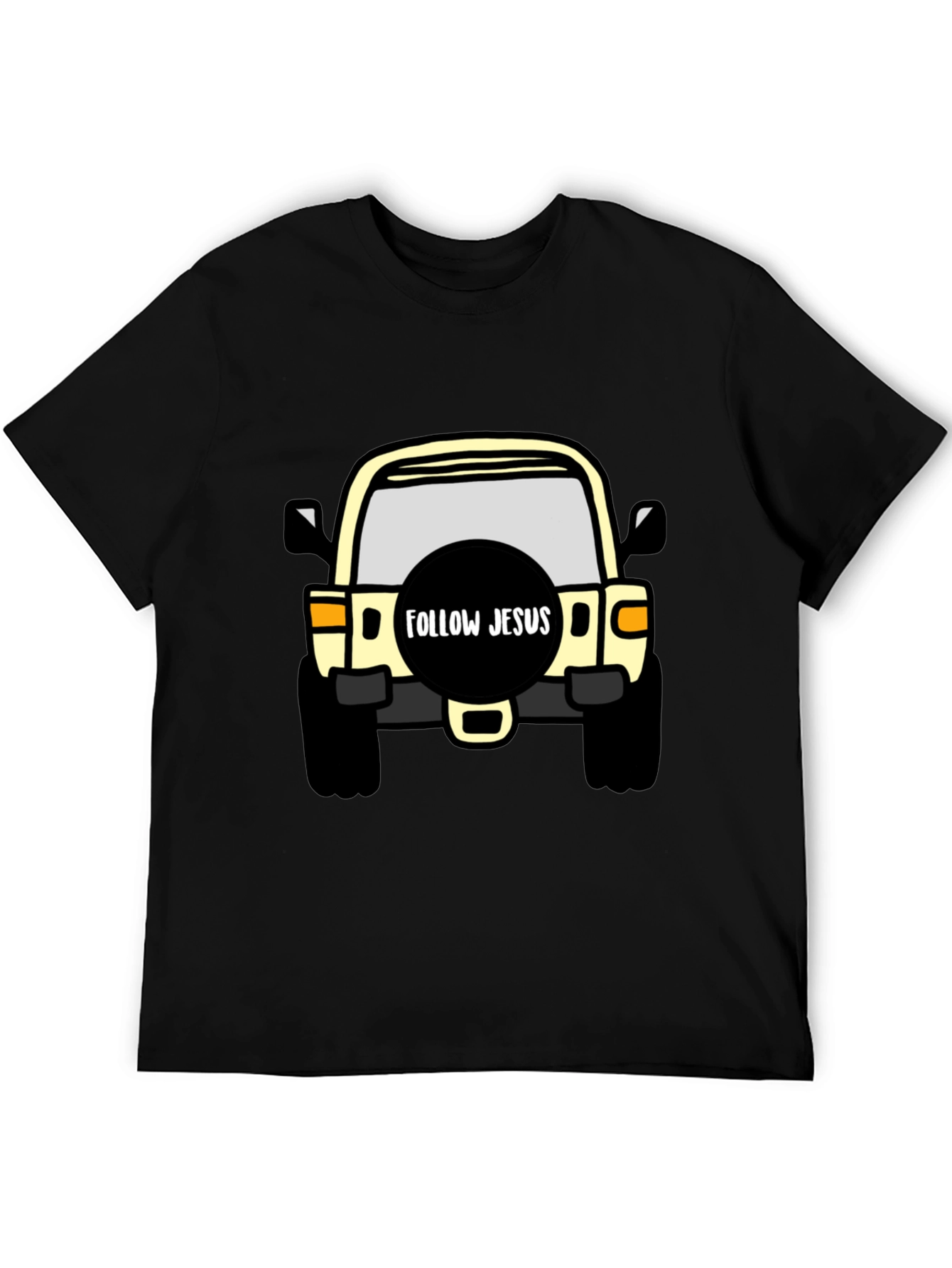 Black Follow Jesus Jeep T-Shirt - Black Cotton Tee view 5