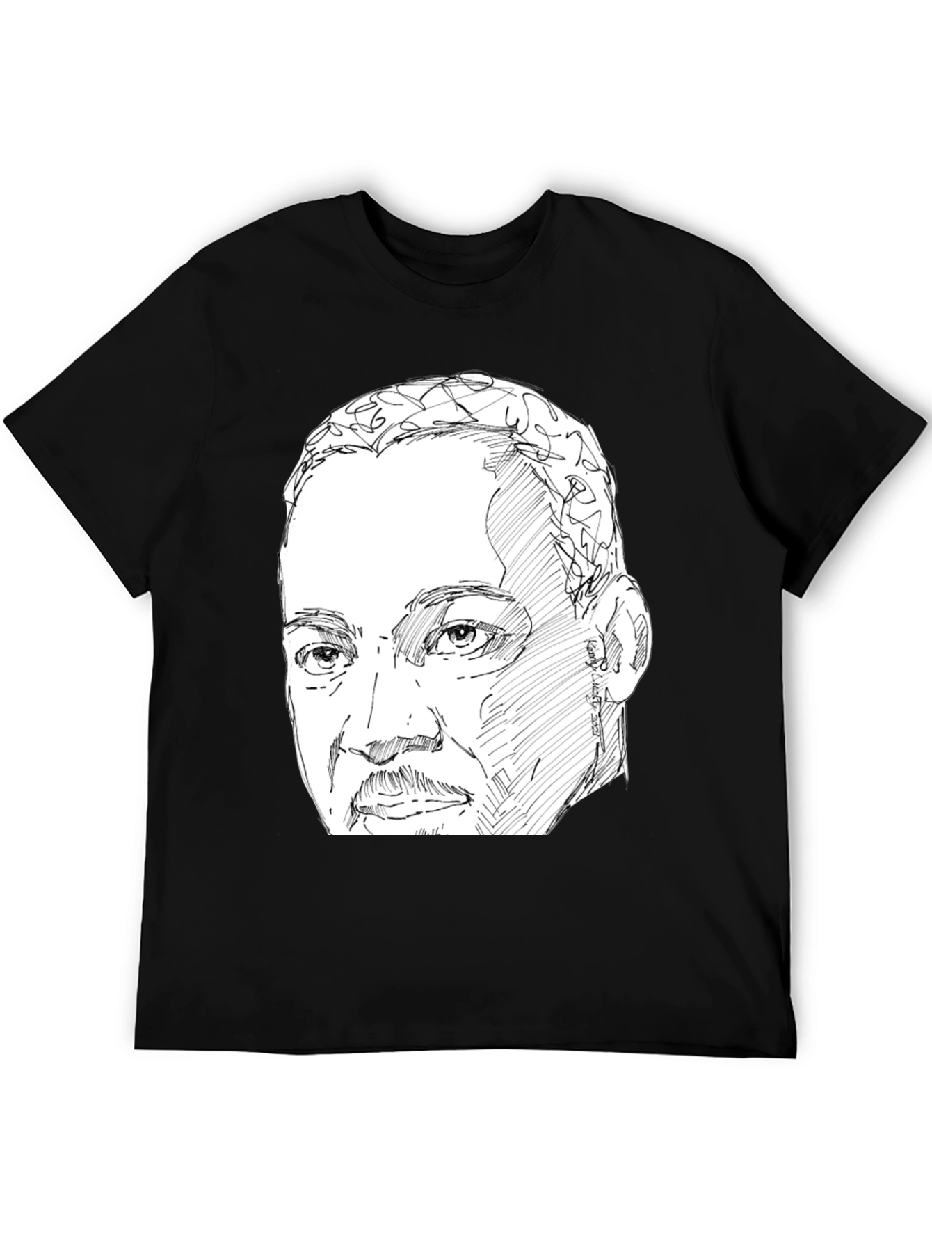 Black Sketch Portrait Graphic Tee view 5