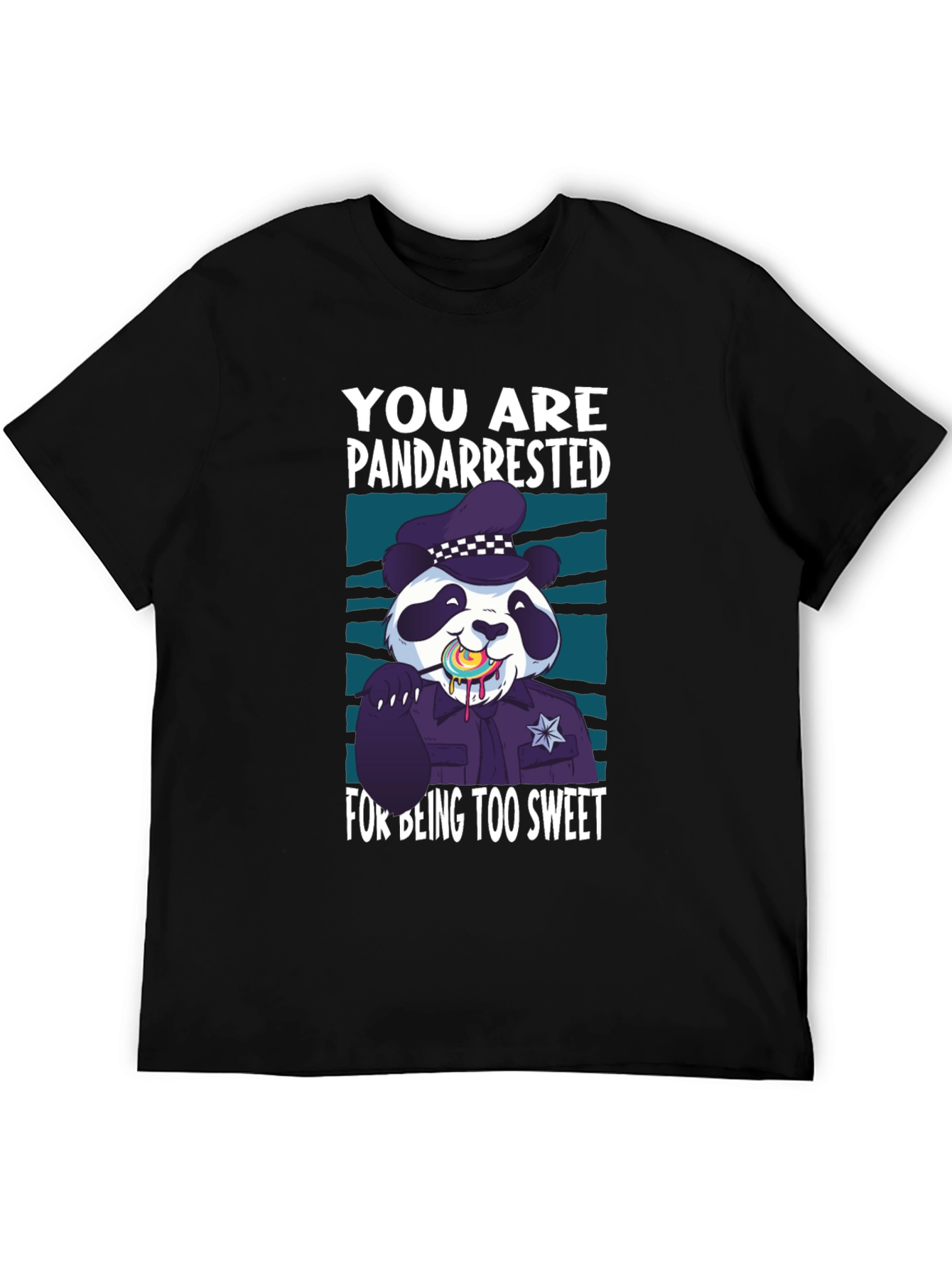 Black Pandarrested T-Shirt - Sweet Panda Police Design view 5