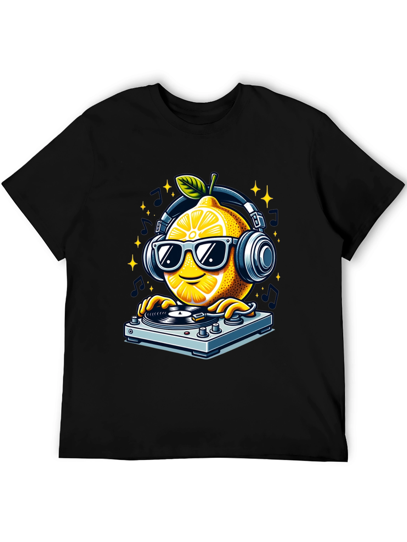 Black DJ Lemon Graphic T-Shirt - Funky Turntable Design view 5