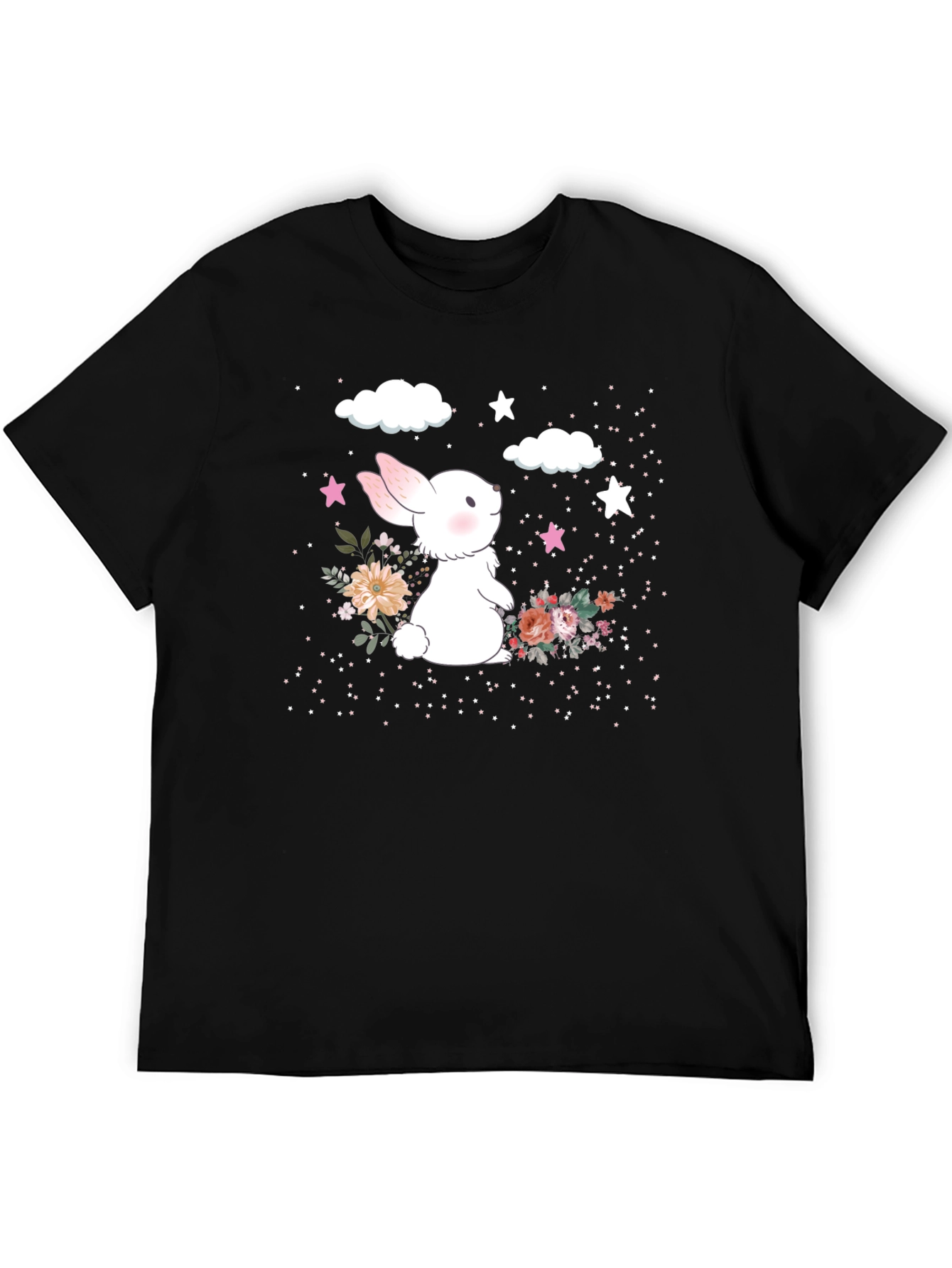 Black Cute Bunny Floral Graphic T-Shirt view 5