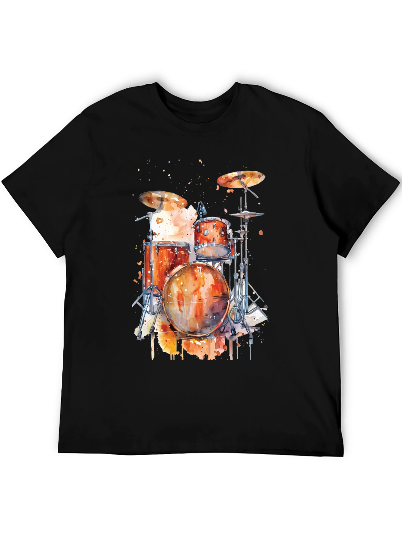 Black Drum Set Watercolor Graphic Tee view 5