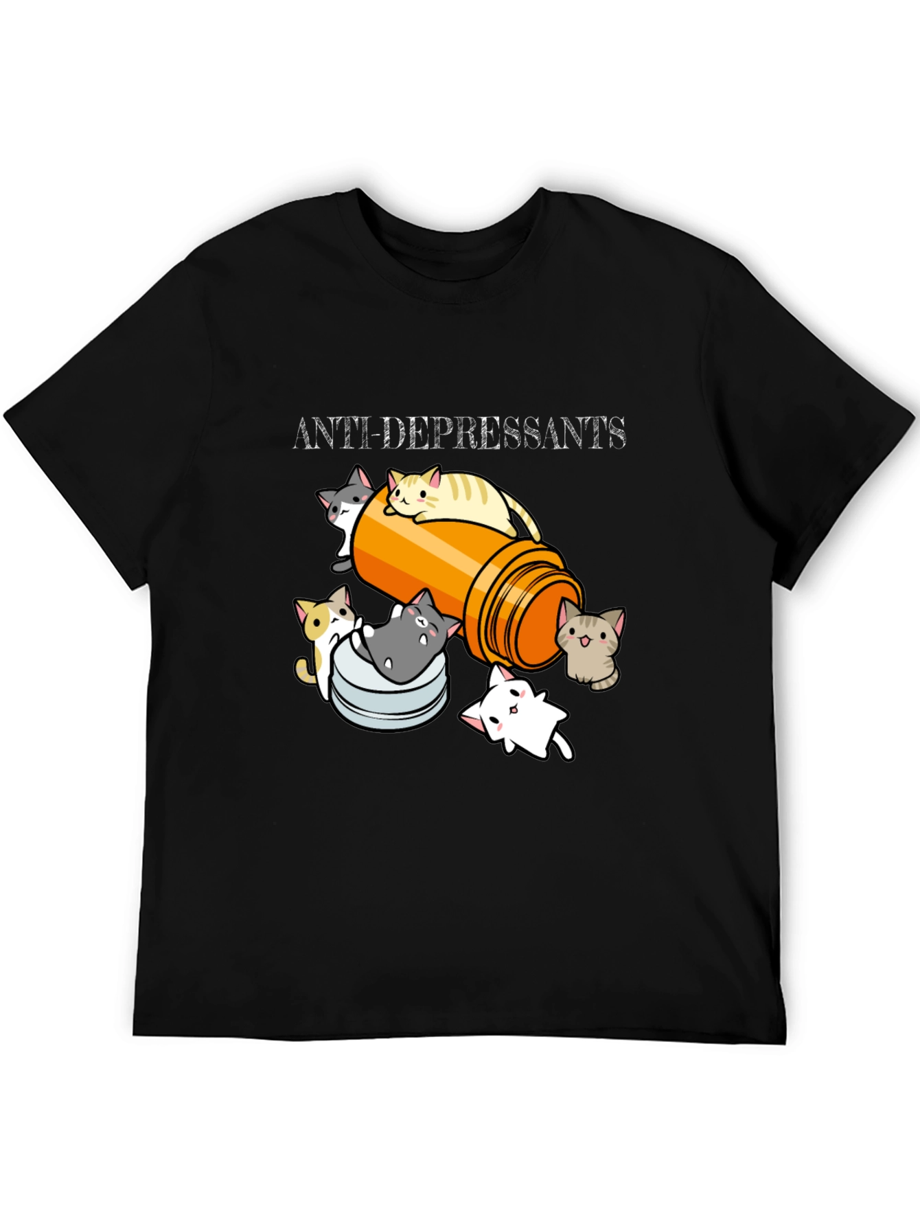 Black Anti-Depressants Kitten T-Shirt view 5