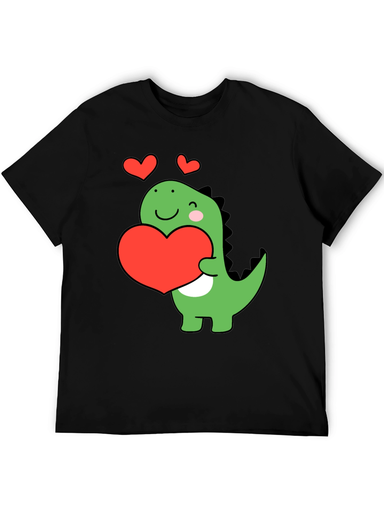 Black Cute Dinosaur Holding Heart T-Shirt view 5