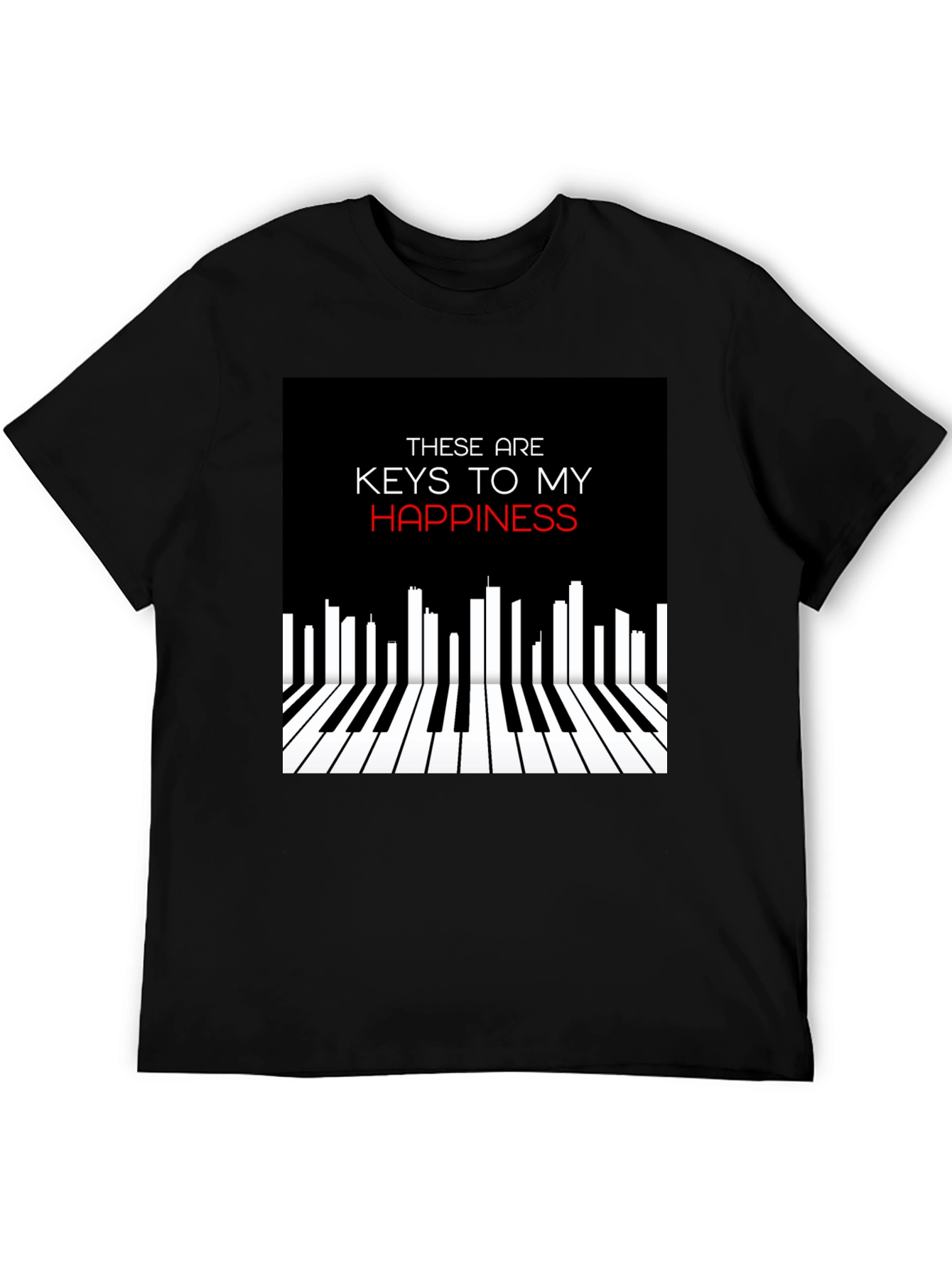 Black Piano Keys of Happiness Graphic Tee view 5