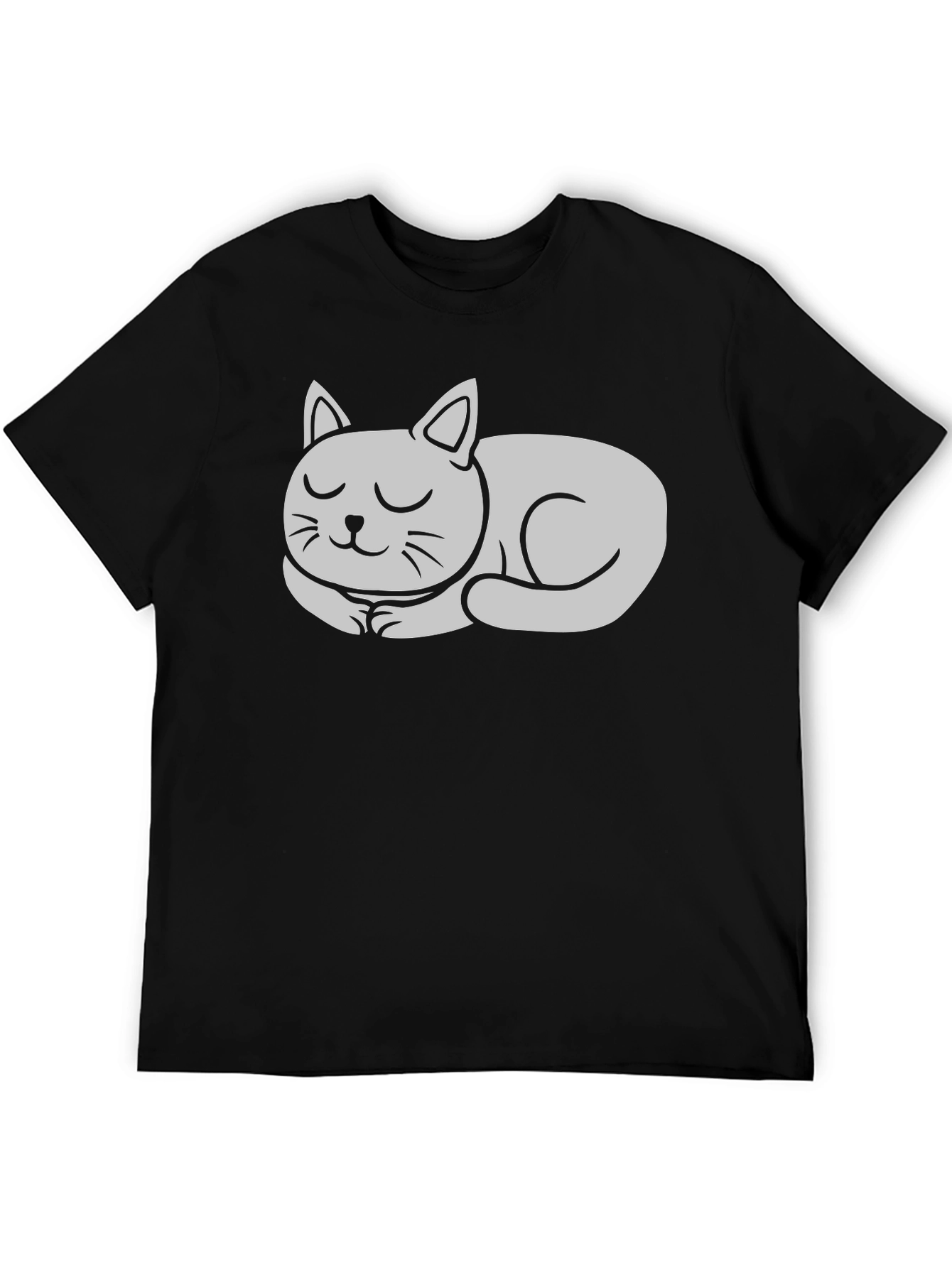 Black Sleeping Cat Graphic Tee - Black Cotton T-Shirt view 5