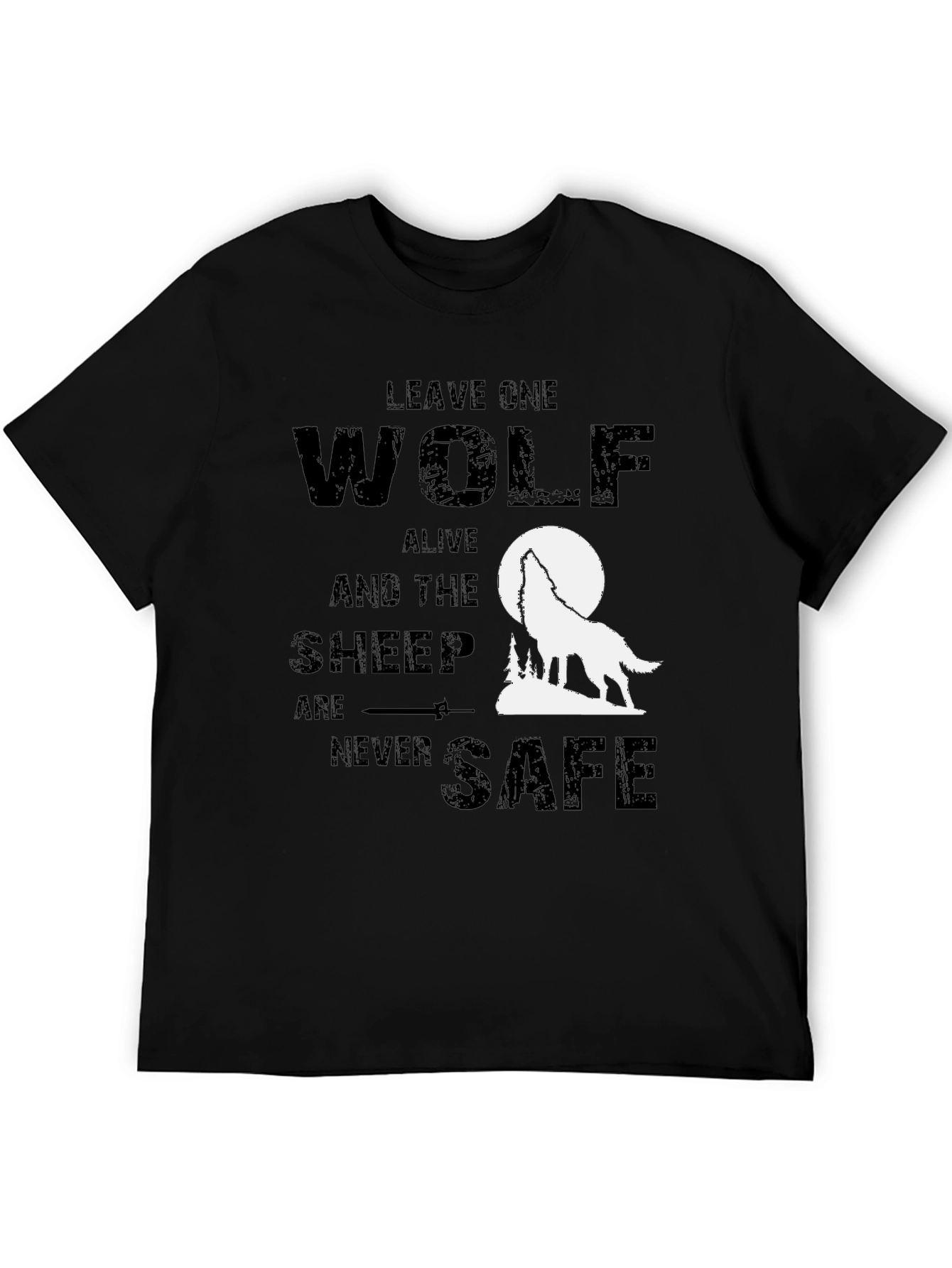 Black Wolf Graphic T-Shirt - Leave One Wolf Alive Tee view 5