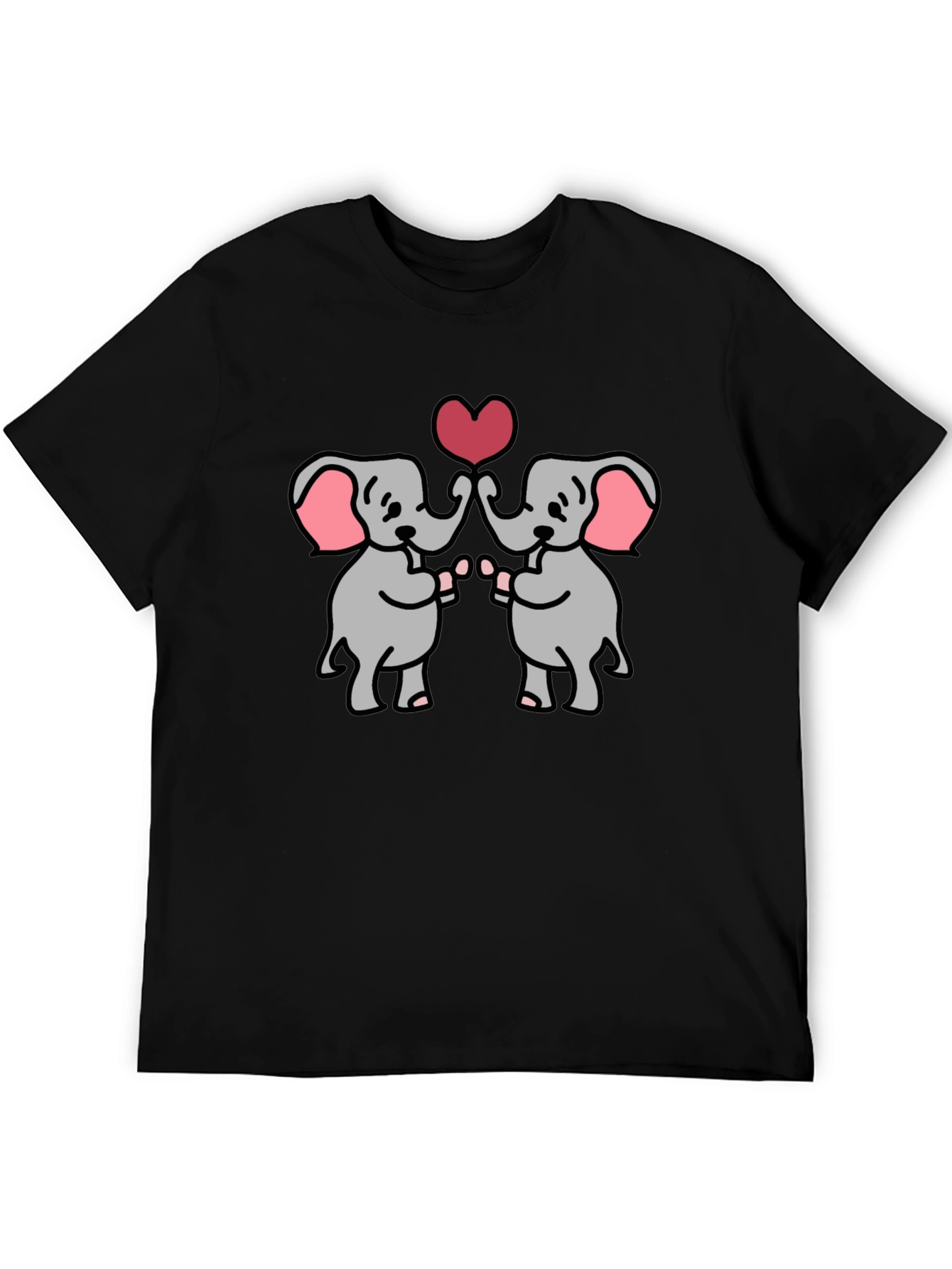 Black Cute Elephants Heart Graphic T-Shirt view 5