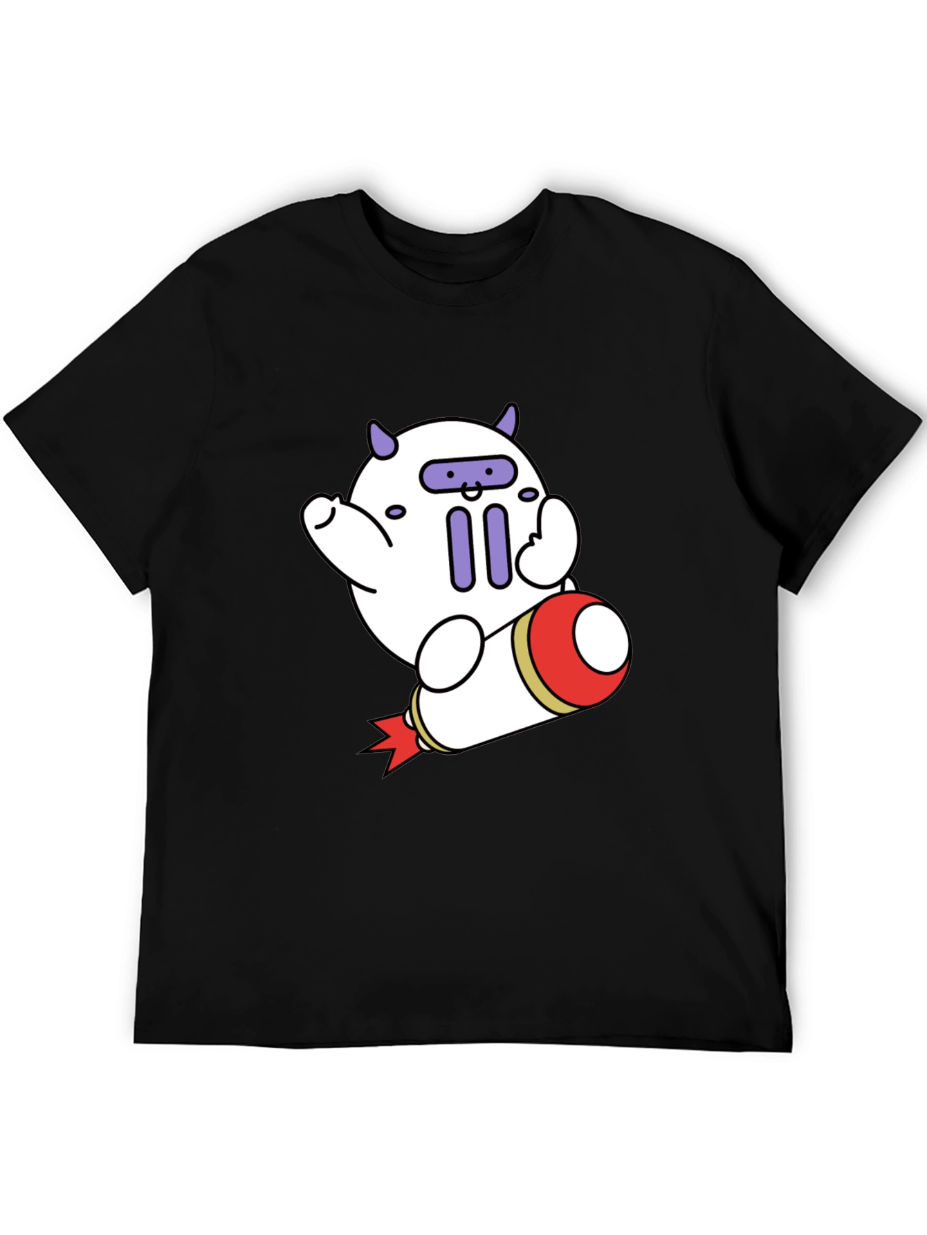 Black Cute Cartoon Rocket T-Shirt view 5