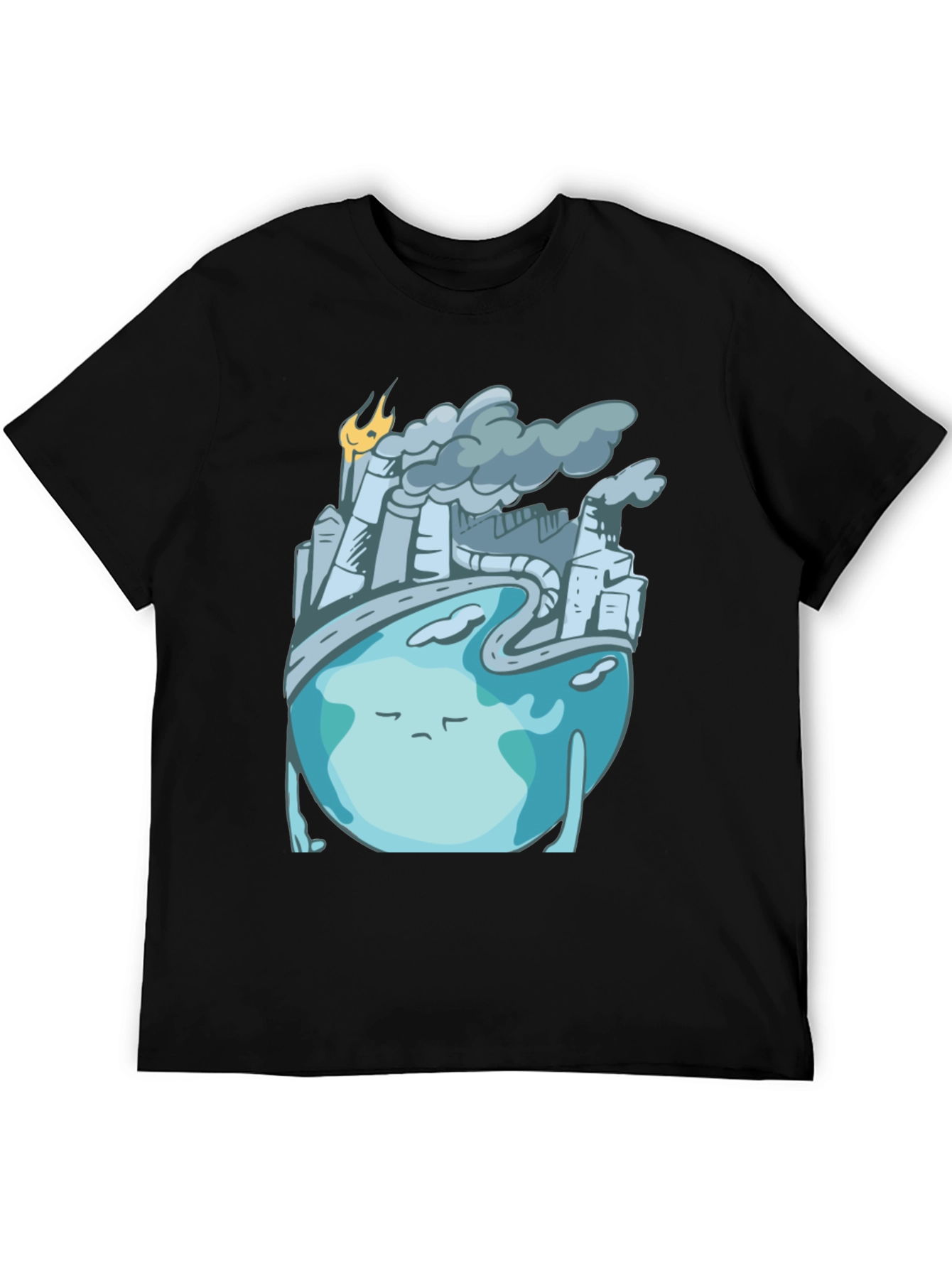 Black Sad Earth Pollution T-Shirt view 5