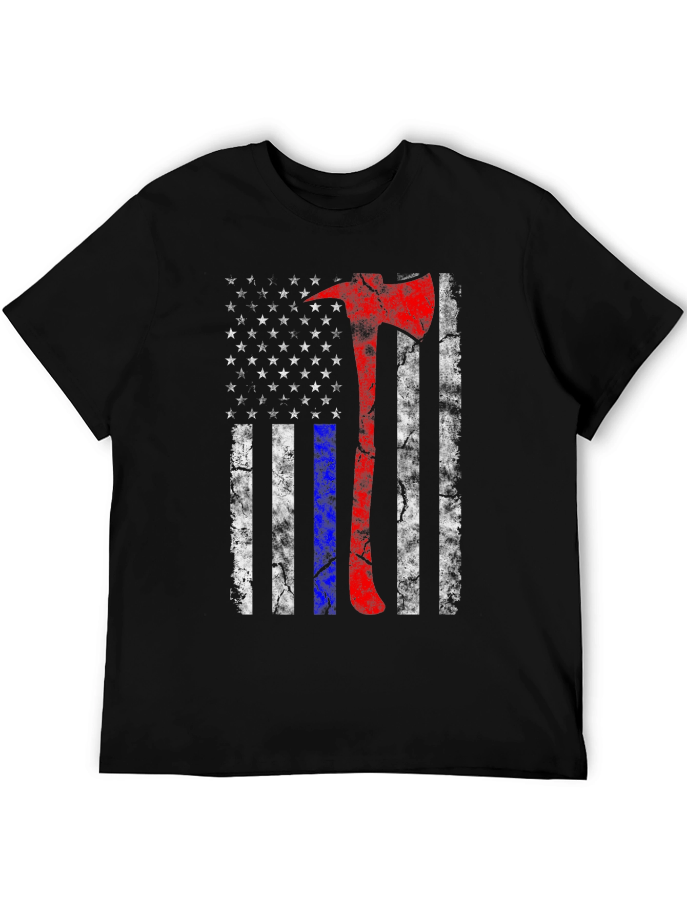 Black Firefighter Axe American Flag T-Shirt view 5