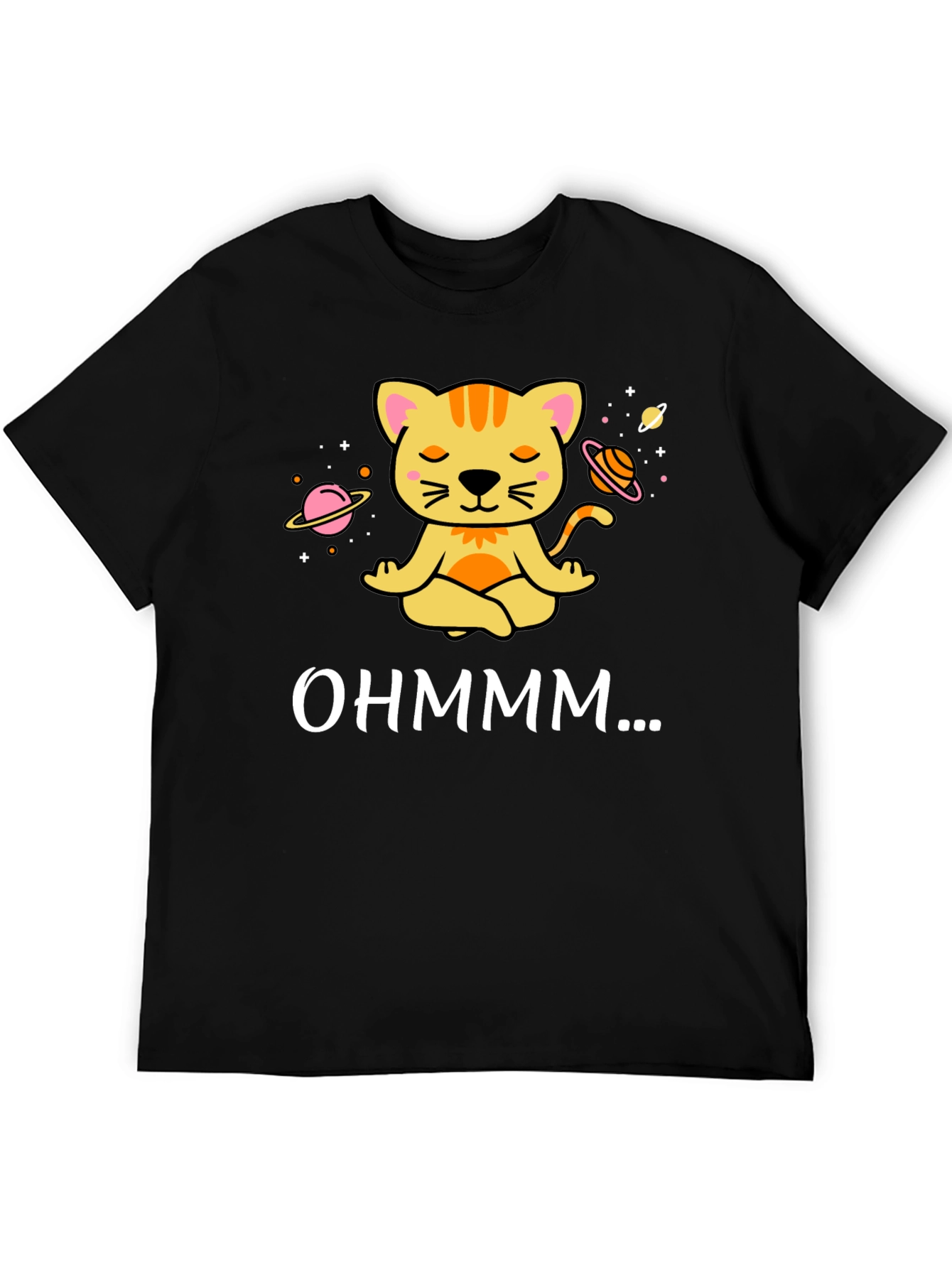Black Zen Cat Meditation T-Shirt - Ohm Planets view 5