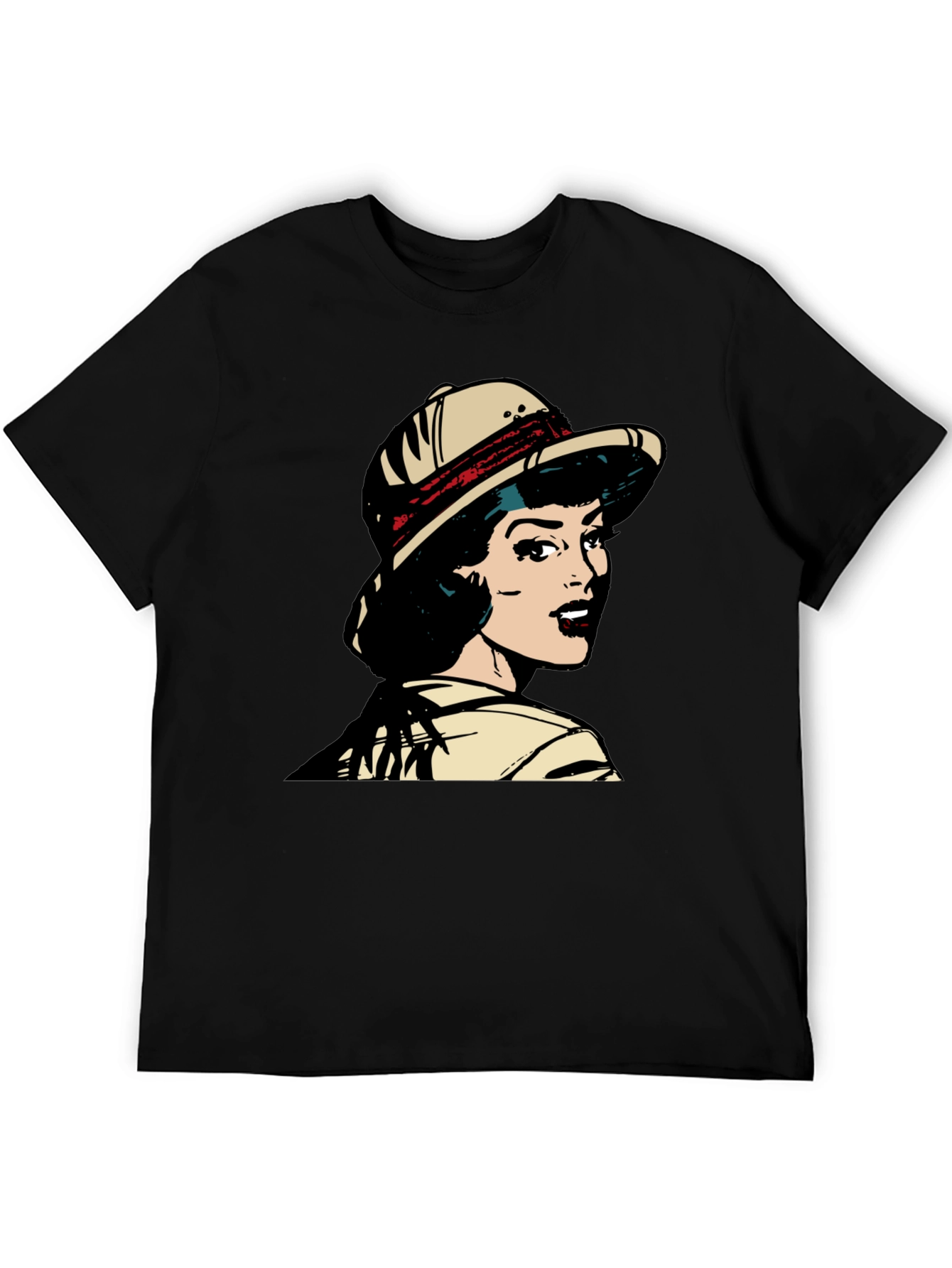 Black Retro Pop Art T-Shirt - Safari Girl Graphic Tee view 5