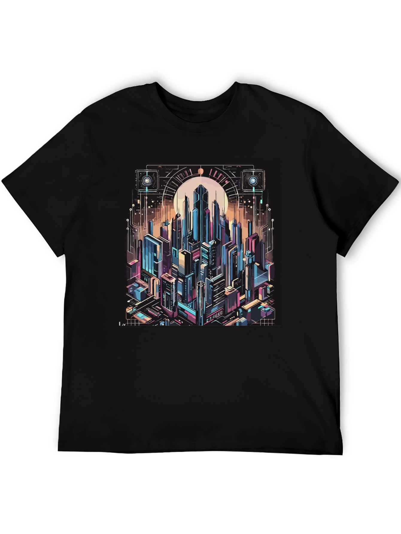 Black Cyberpunk Cityscape Graphic Tee - Black view 5