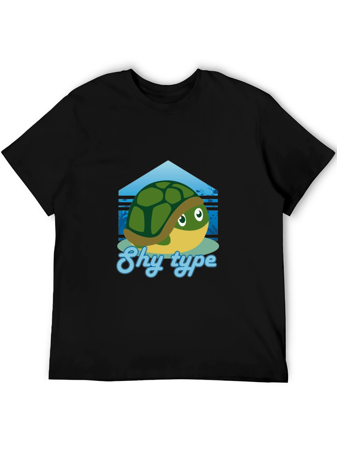 Black Shy Turtle Graphic T-Shirt - Cute Cartoon Design view 5