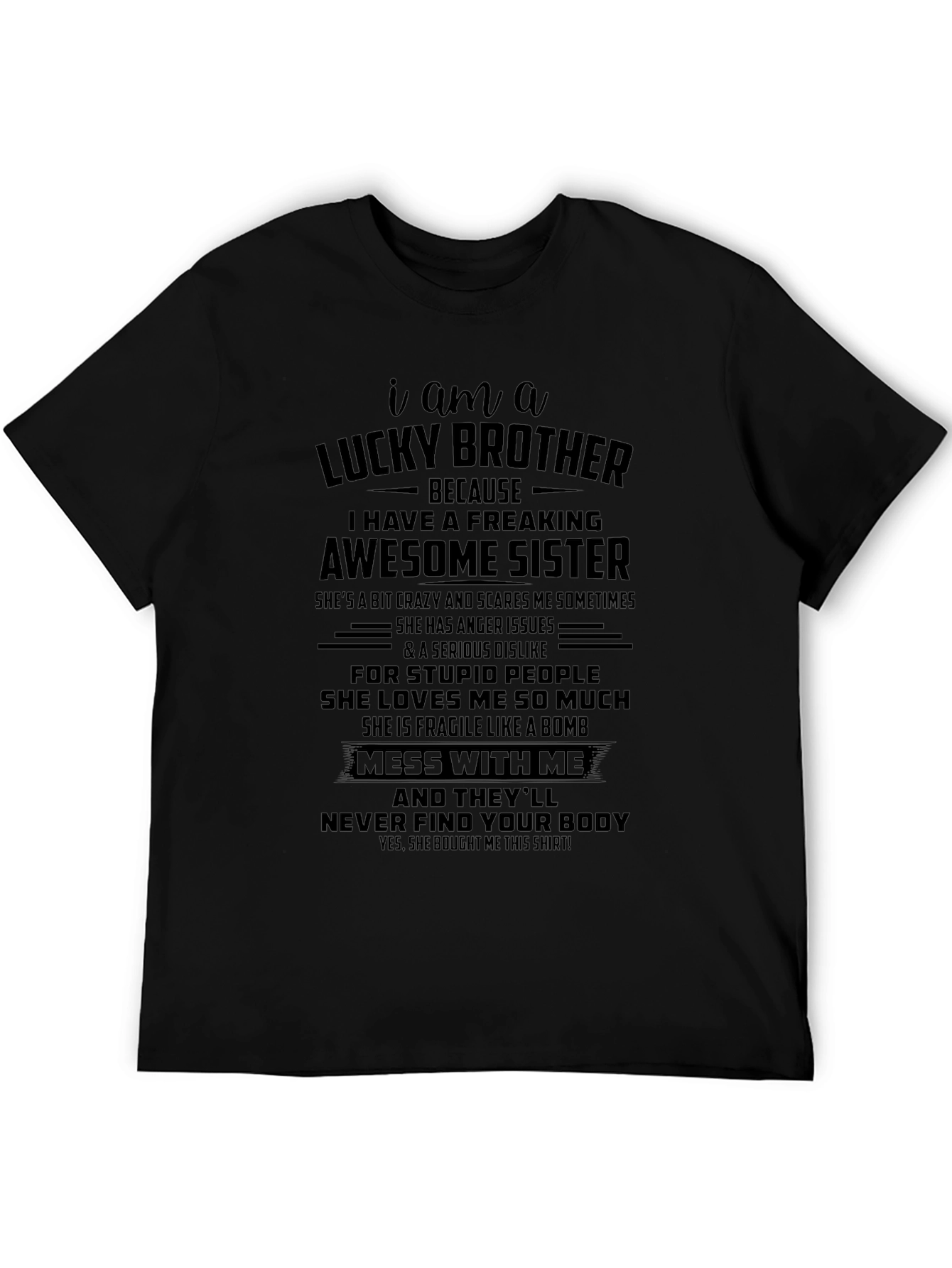Black Lucky Brother Awesome Sister Graphic T-Shirt view 5