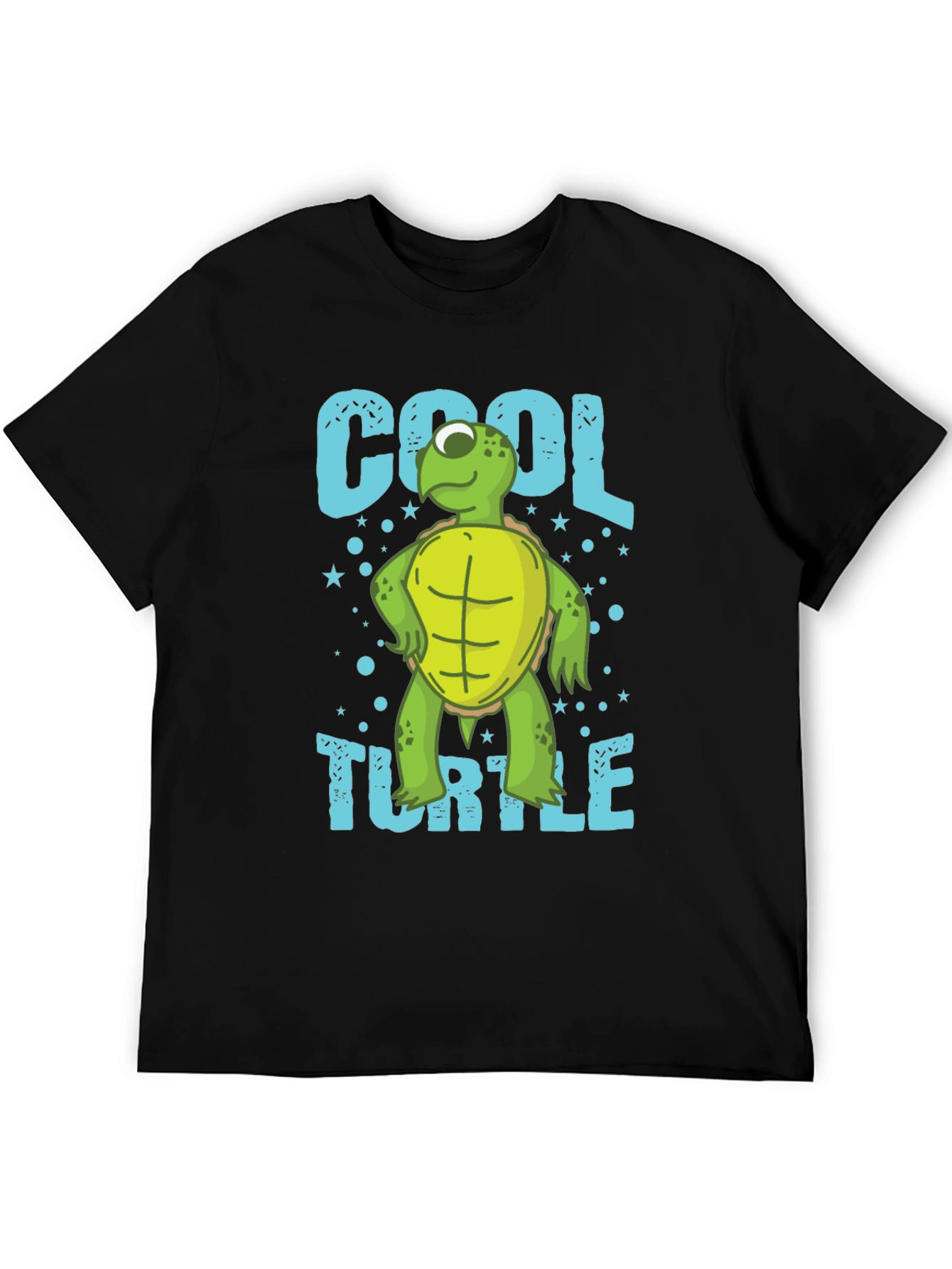 Black Cool Turtle Graphic T-Shirt, Men's Crew Neck view 5