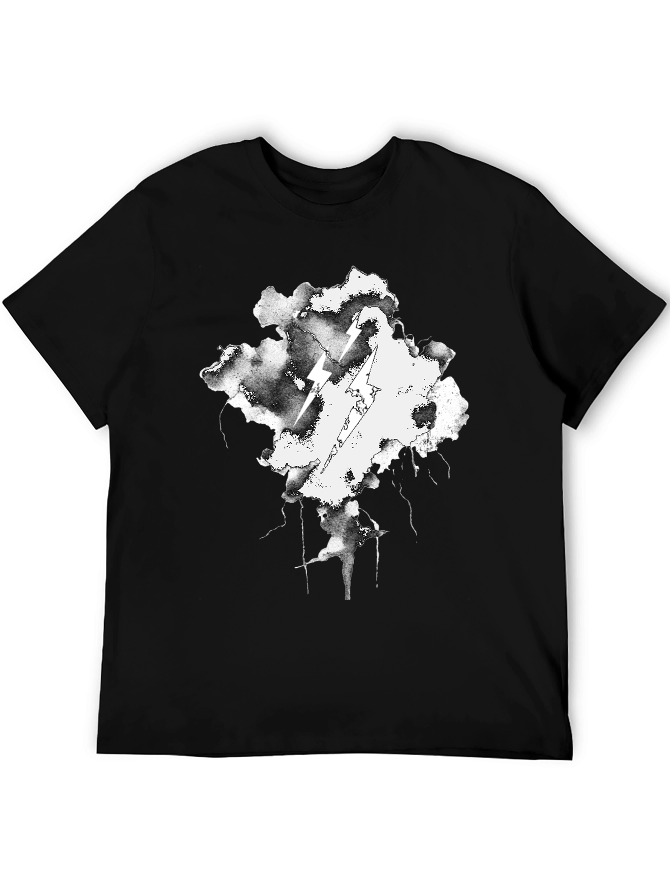 Black Storm Cloud Lightning T-Shirt - Black Cotton Graphic Tee view 5