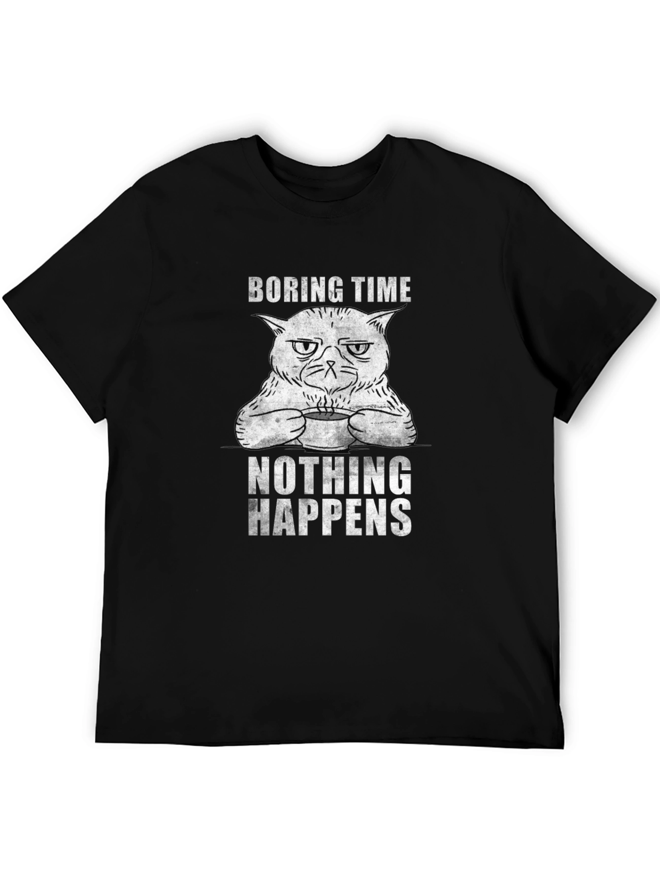 Black Boring Time Cat Graphic Tee - Unisex Cotton T-Shirt view 5